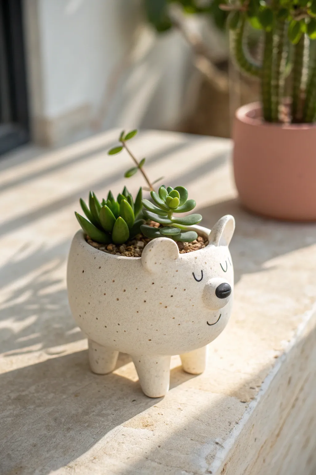 Minimal animal planter with tiny legs for a playful, Scandinavian touch to your plant shelf.