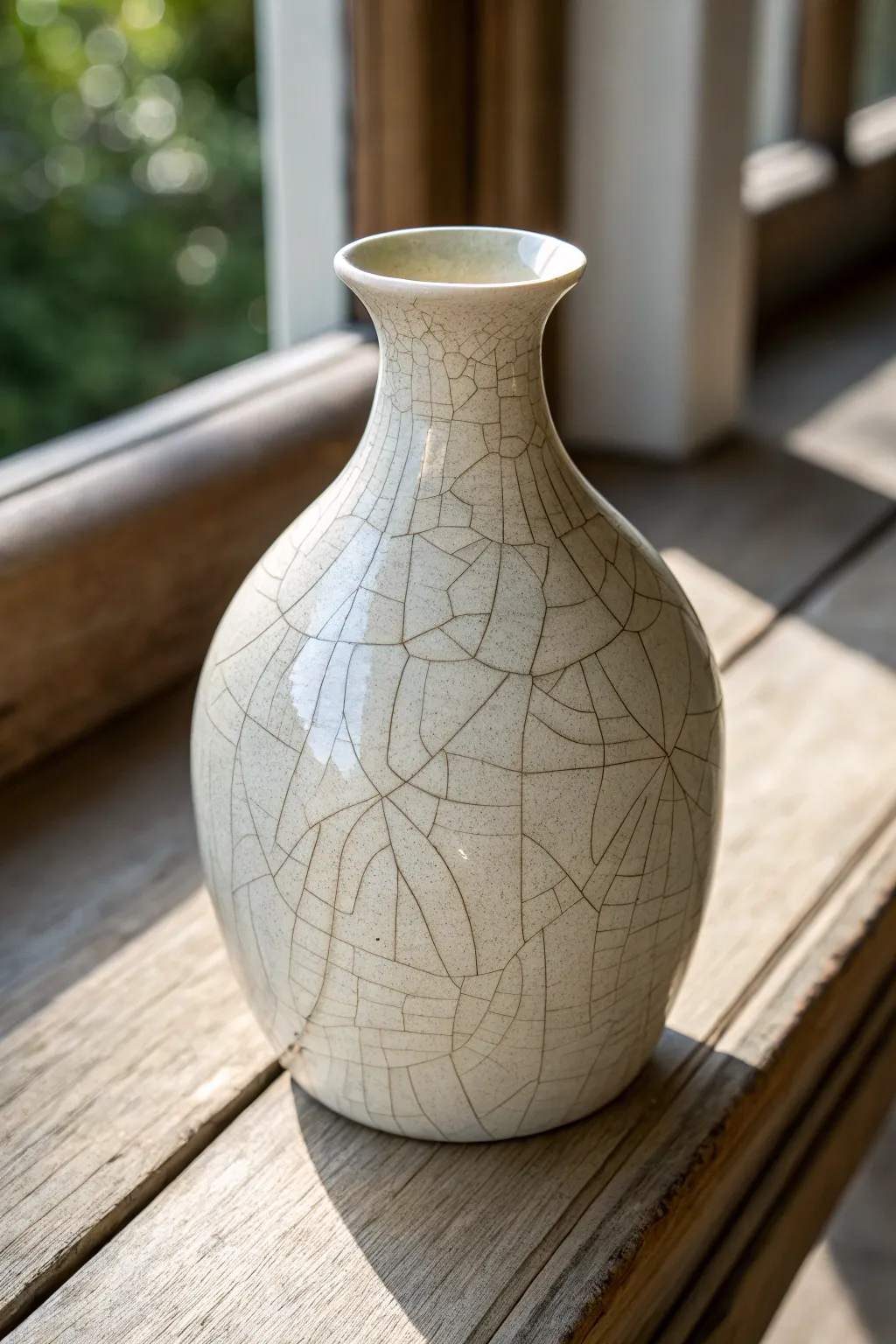 High-contrast crackle glaze vase: pale ivory surface with dramatic inky veining and calm lines.