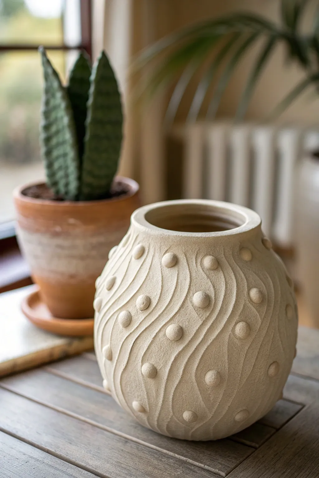 Minimalist faux-skin texture pot in a soft neutral glaze, beautifully weird and tactile.