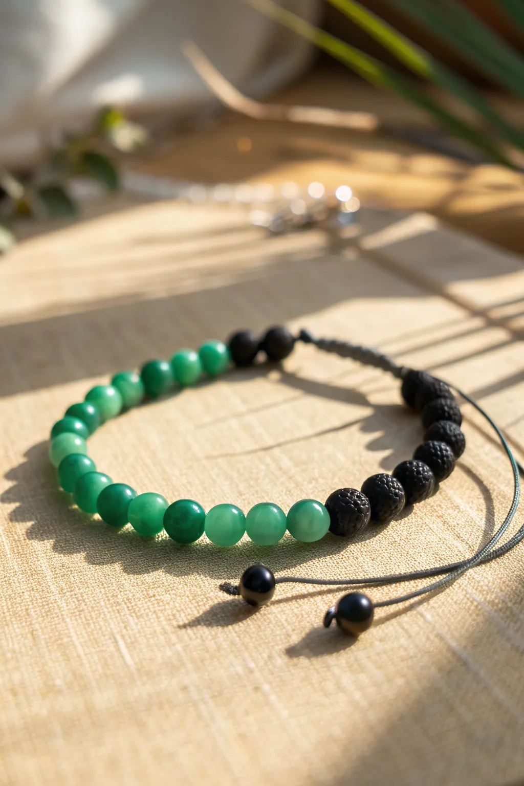 Defy gravity with a green to black ombre clay bead bracelet, bold yet minimalist.