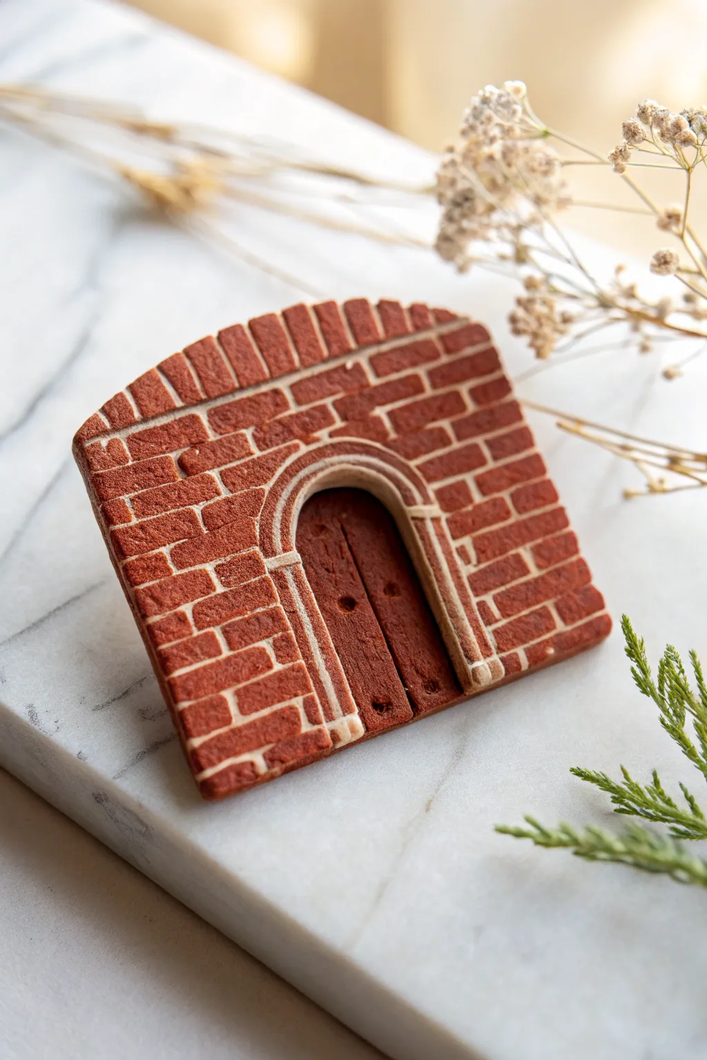 Tiny brick portal magnet, handmade in clay, bringing cozy wizard-school magic to your fridge.
