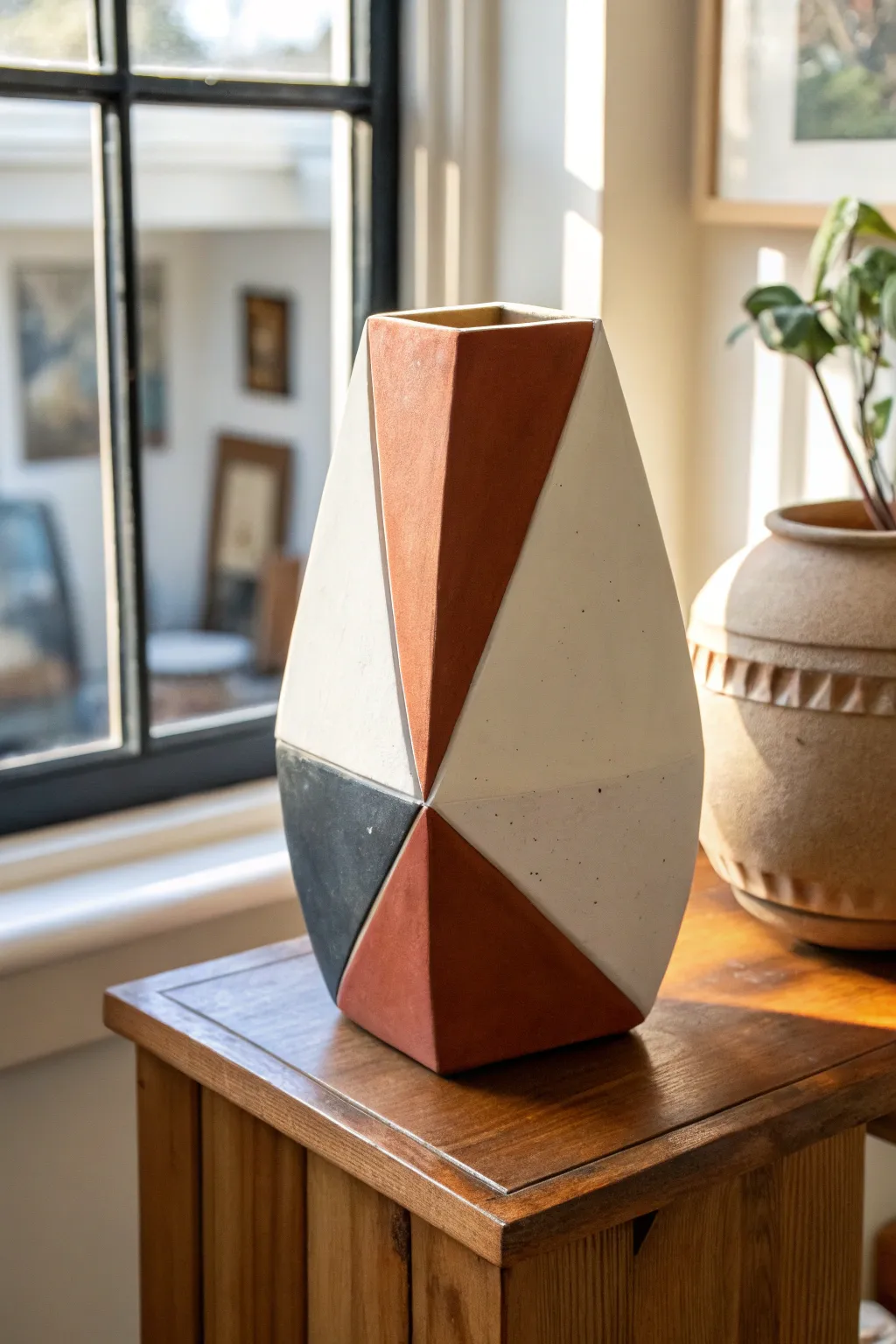 Color-blocked ceramic planes with crisp edges for a bold yet minimalist abstract sculpture.