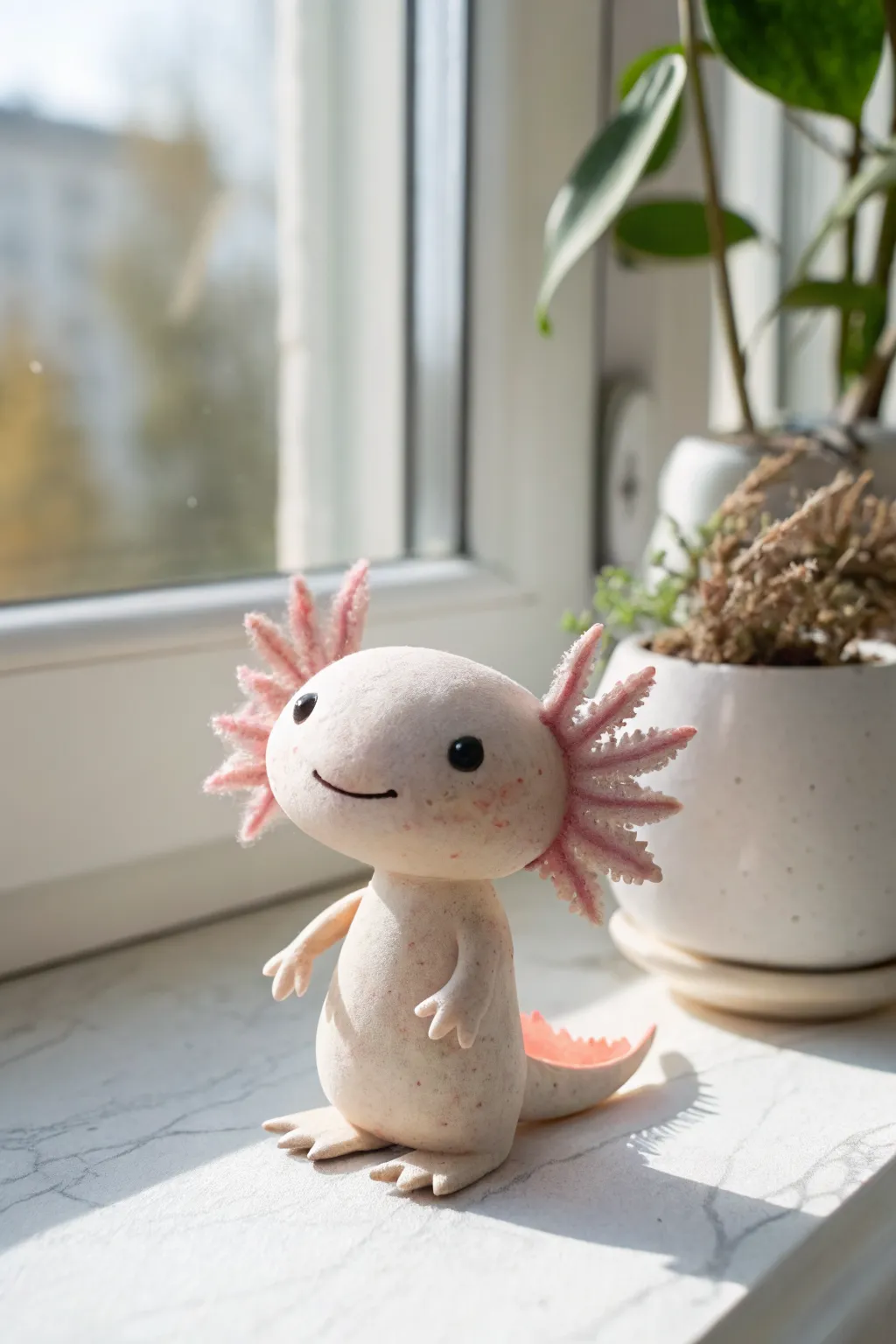 Smiley pastel axolotl mini made from air clay, sweet and simple for your next tiny sculpture.