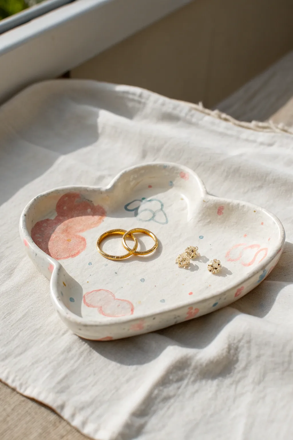 Sweet cloud trinket tray in matte white clay, perfect for rings and tiny treasures on your vanity