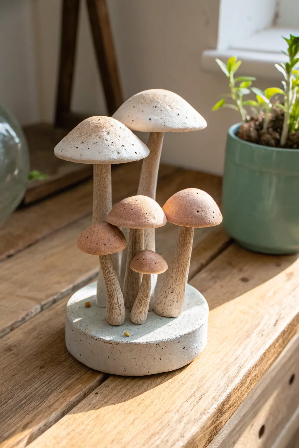 Woodland mushroom cluster in speckled clay, minimalist and warm with handcrafted boho charm