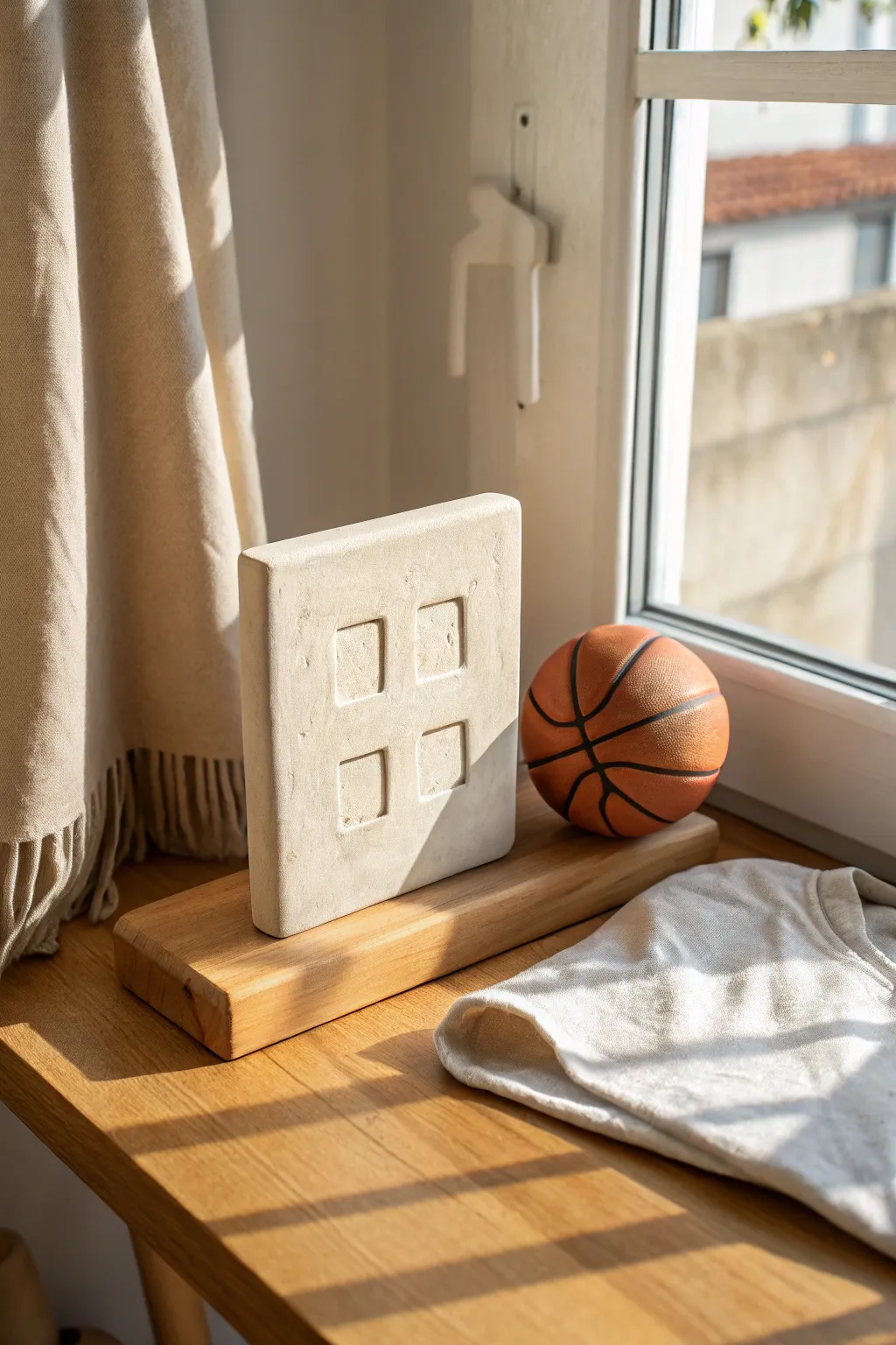 Mini clay scoreboard with tiny basketball display, a cute handmade trophy for your shelf