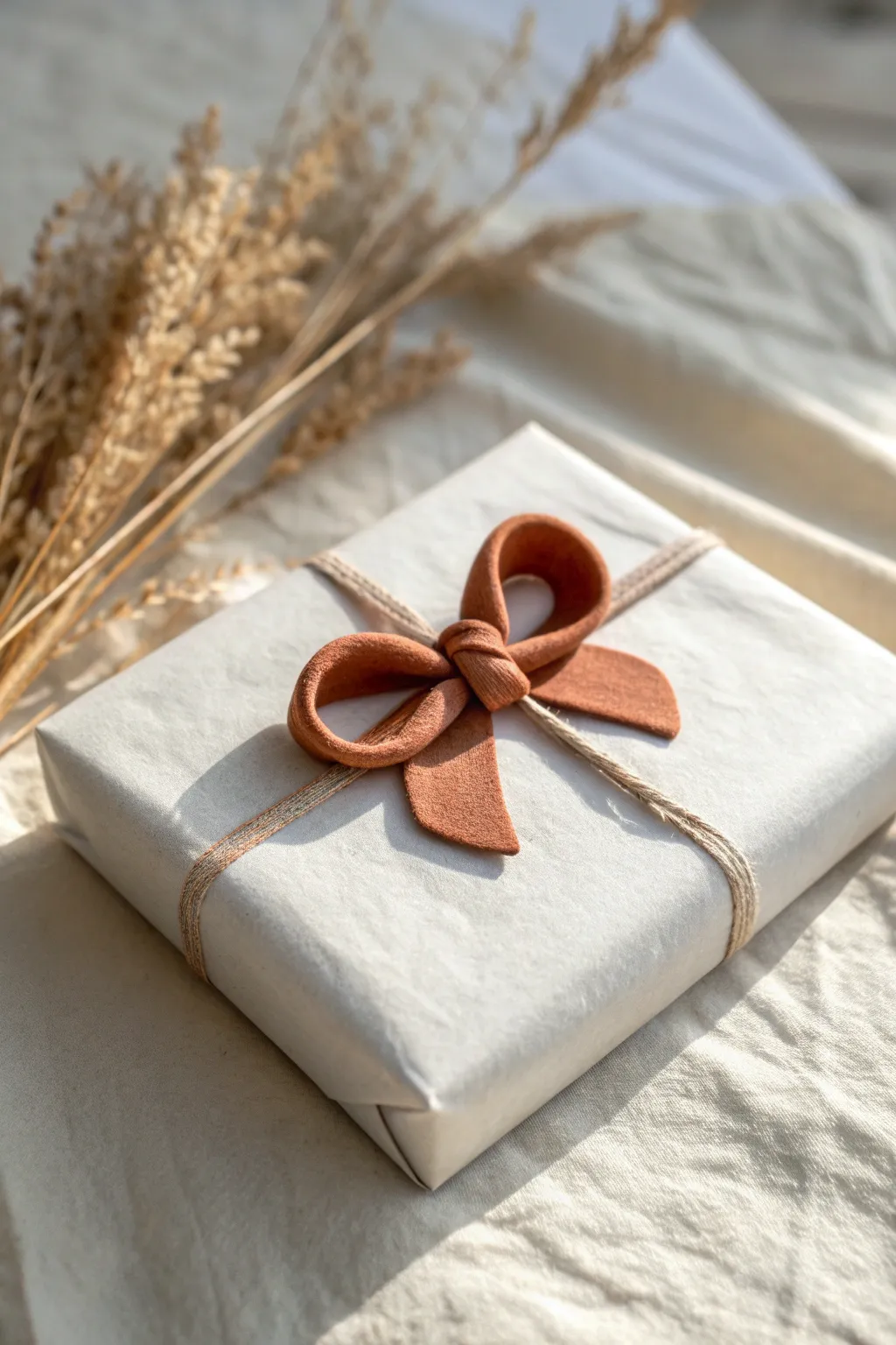 Handmade clay bow gift topper brings Scandinavian minimal style to your wrapped presents.
