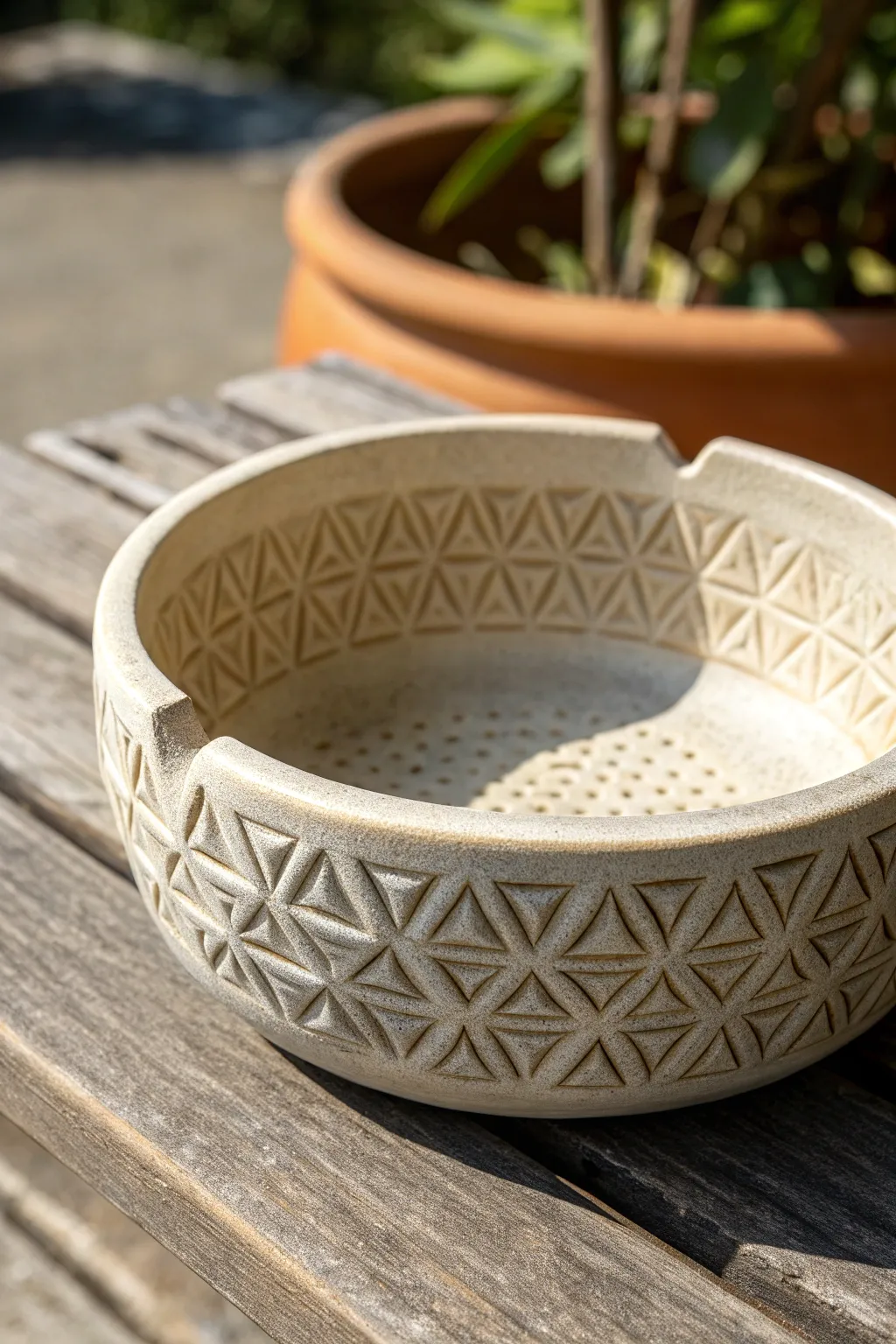 Stamped texture and a moody underglaze wash make this minimalist ashtray quietly striking.