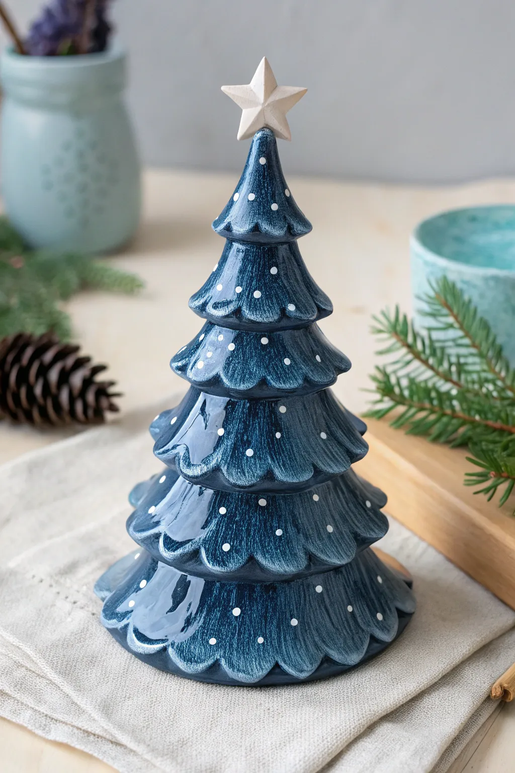 Midnight blue ceramic tree with starry speckles and cool-toned bulbs for a dreamy galaxy glow