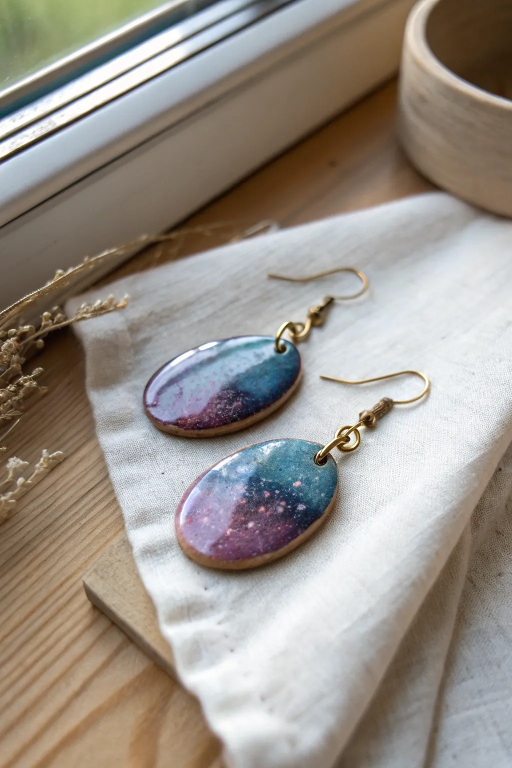 Reactive glaze galaxy earrings with dreamy color shifts, minimalist styling, and handcrafted charm