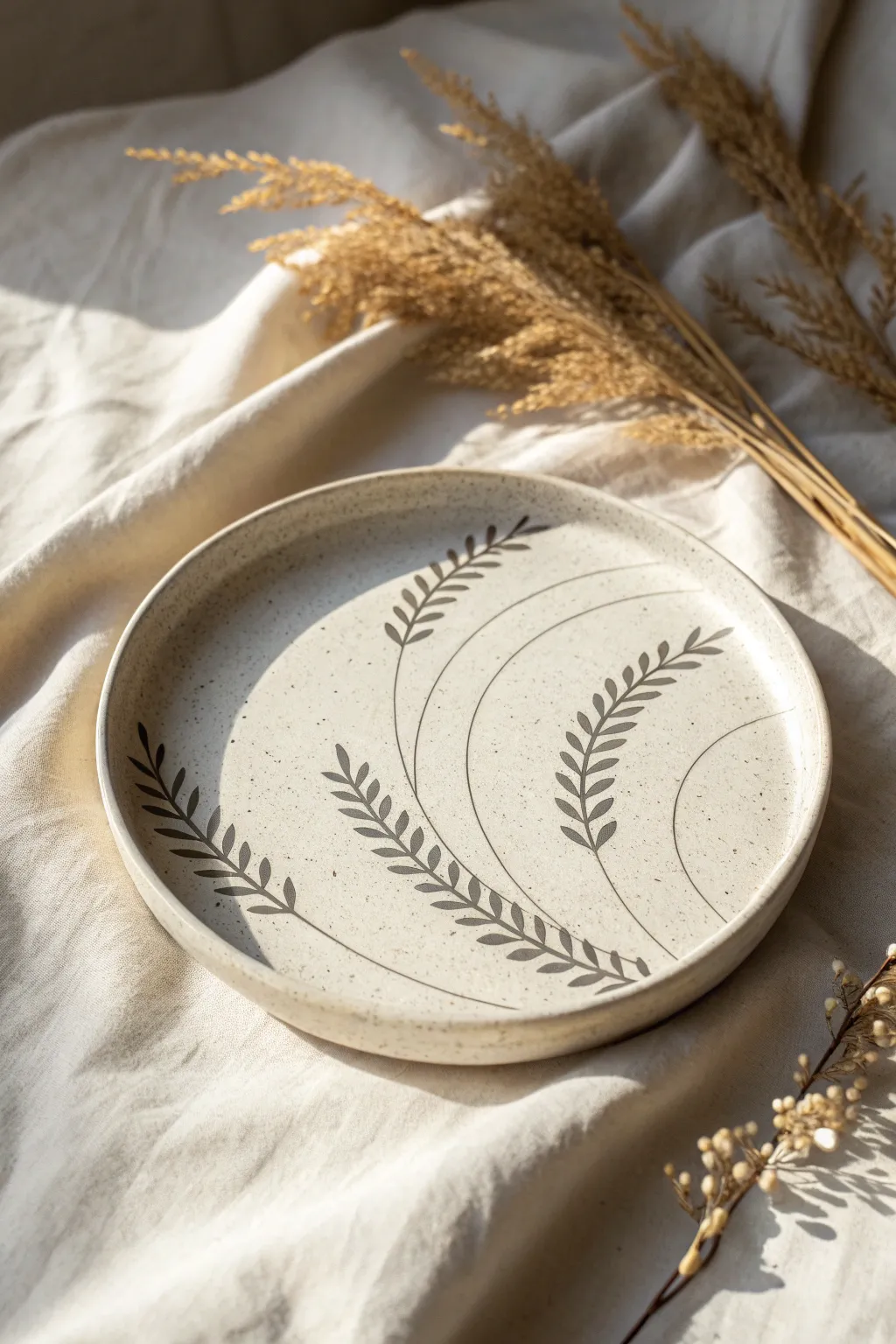 Minimalist Mishima inlay platter with crisp charcoal lines for modern, handmade elegance.