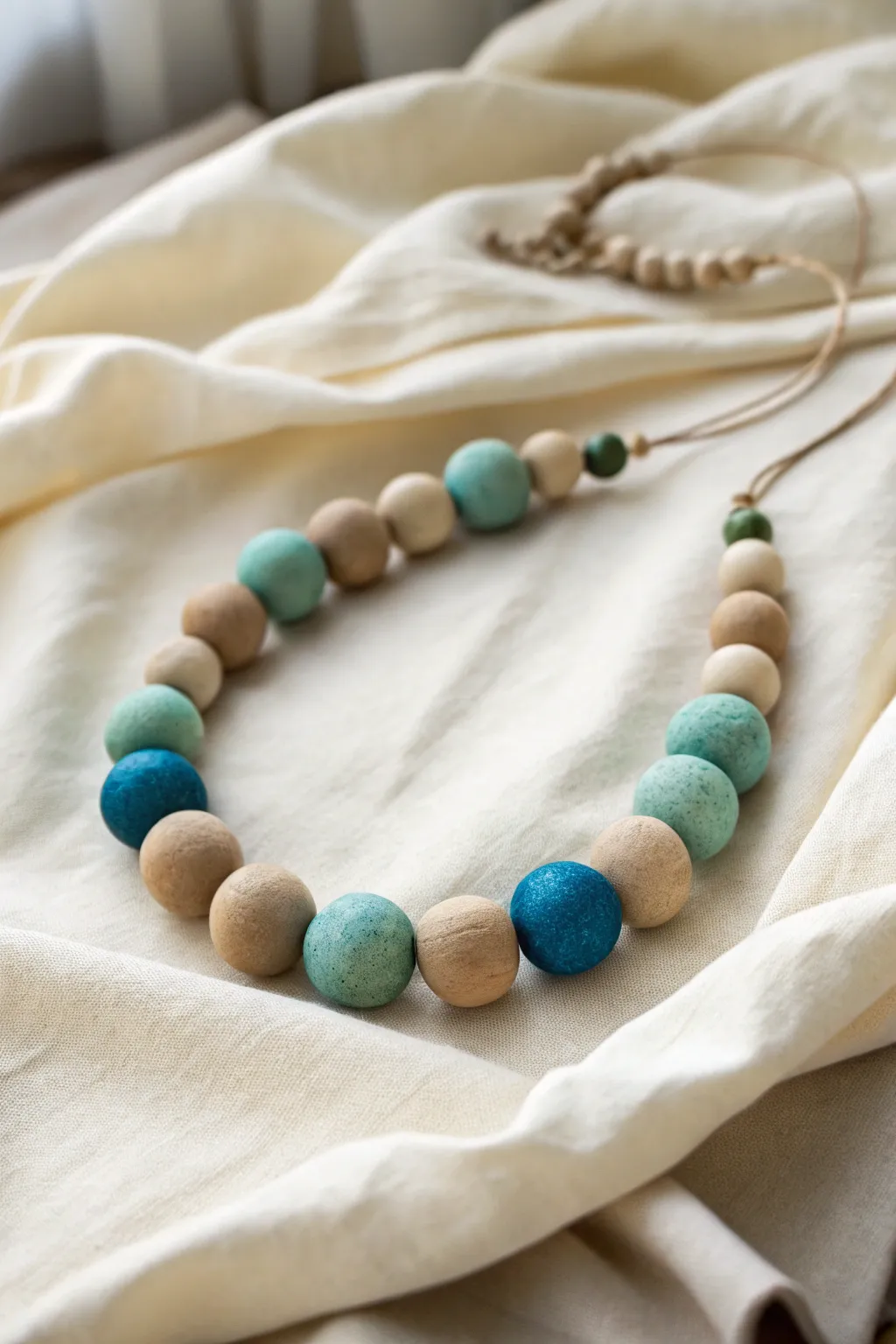 Beachy blue-and-sand clay bead choker inspiration with minimalist coastal charm for summer