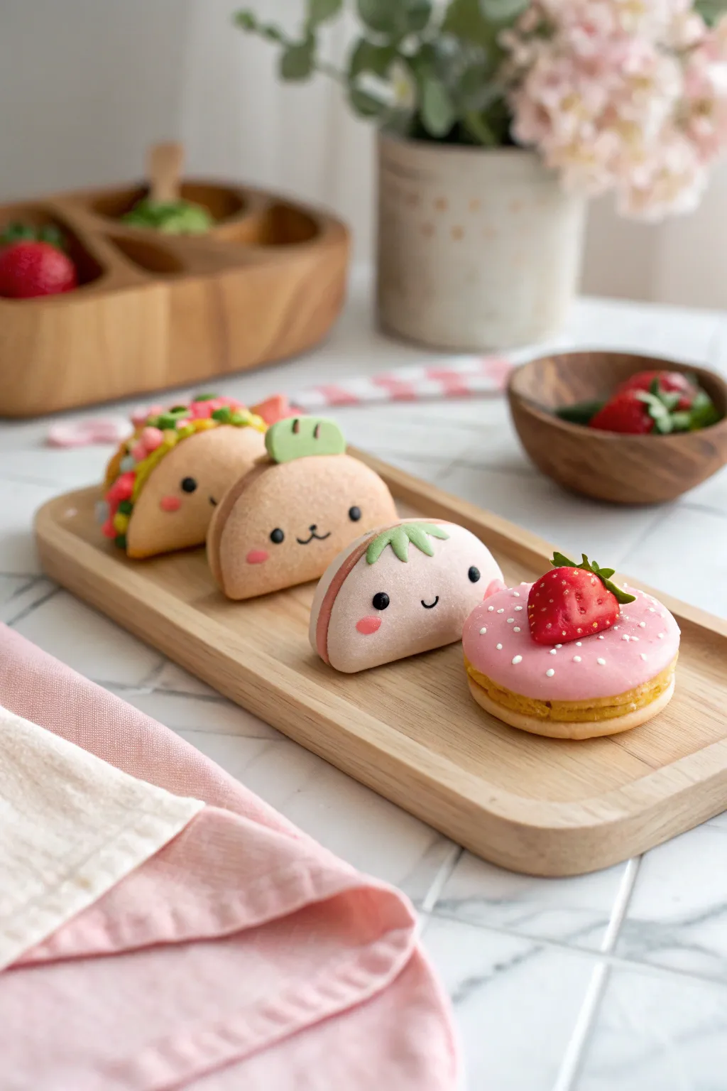 Sweet mini food friends in pastel clay, simple faces and cozy boho-scandi vibes.