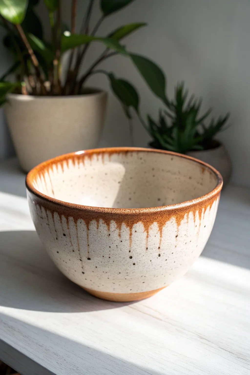 Minimalist ceramic bowl with a glossy drip rim, an easy modern idea for painting clay bowls.