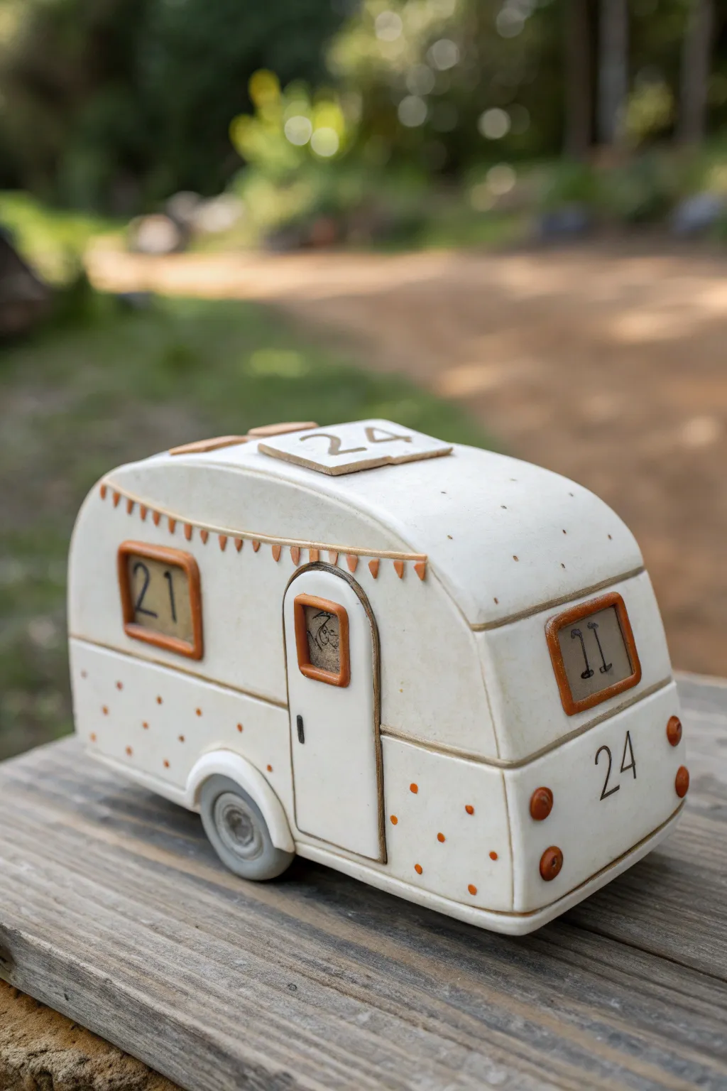 Tiny camper date block garage, a minimalist clay calendar with cozy boho charm for every day