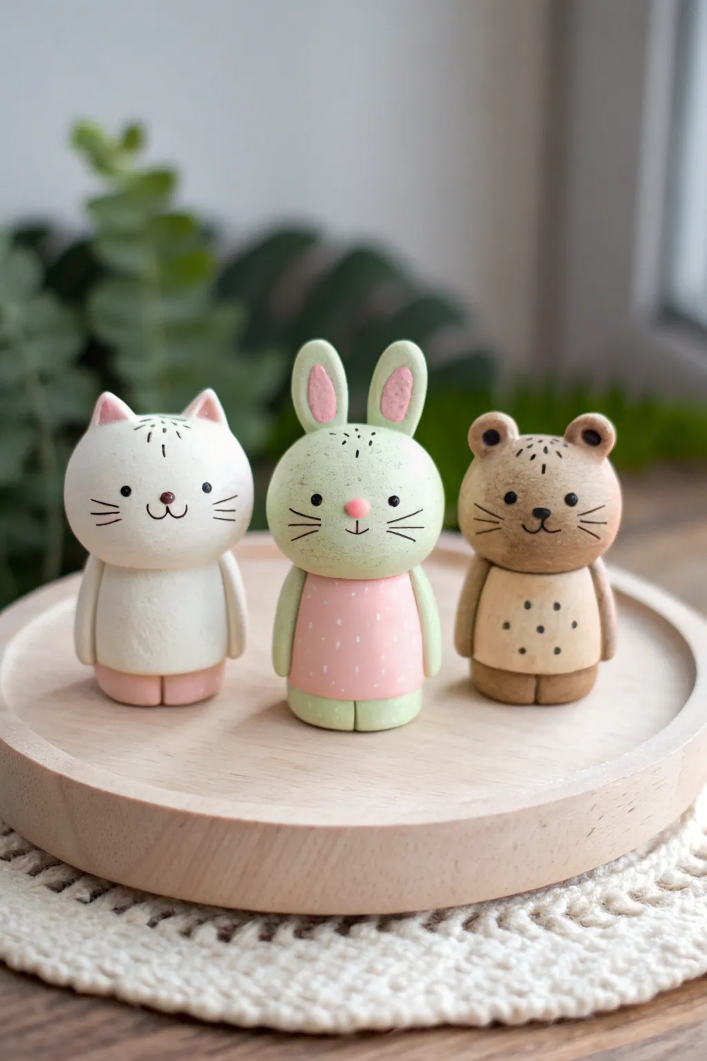 Try a mini face swap: three cute clay critters with mixed features, ready for your next challenge.