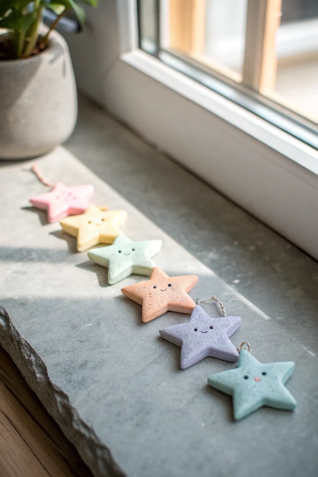 Pastel rainbow star charms with tiny faces, a sweet kawaii accent for any clay keychain