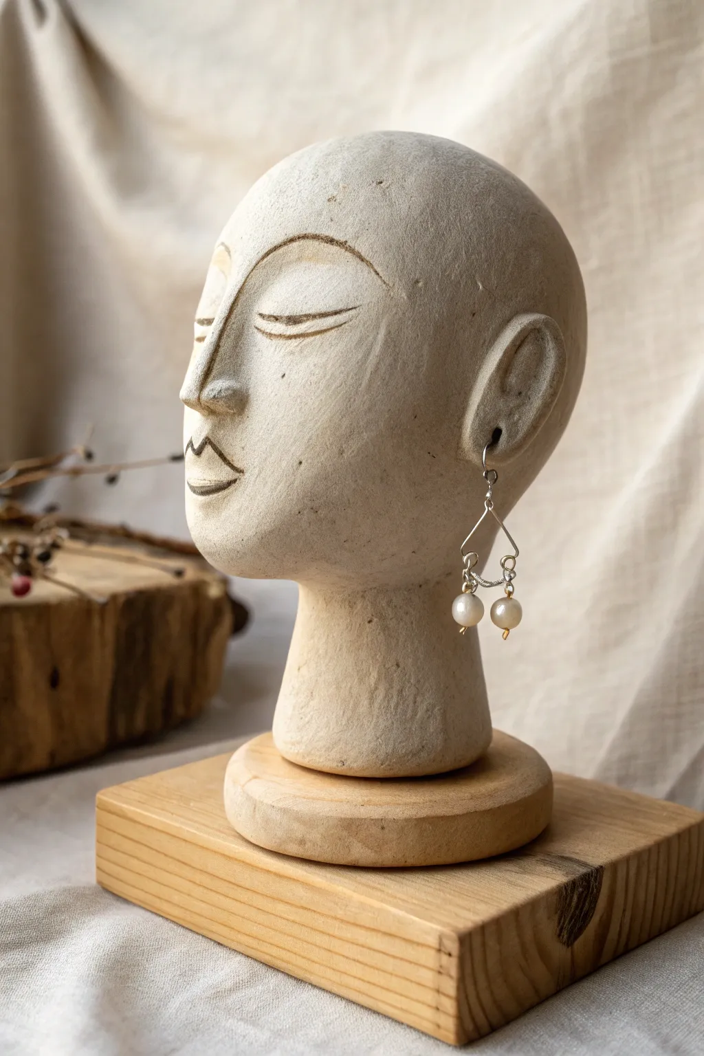 Mini clay head bust earring holder: simple, chic, and perfect for posts and dangles.