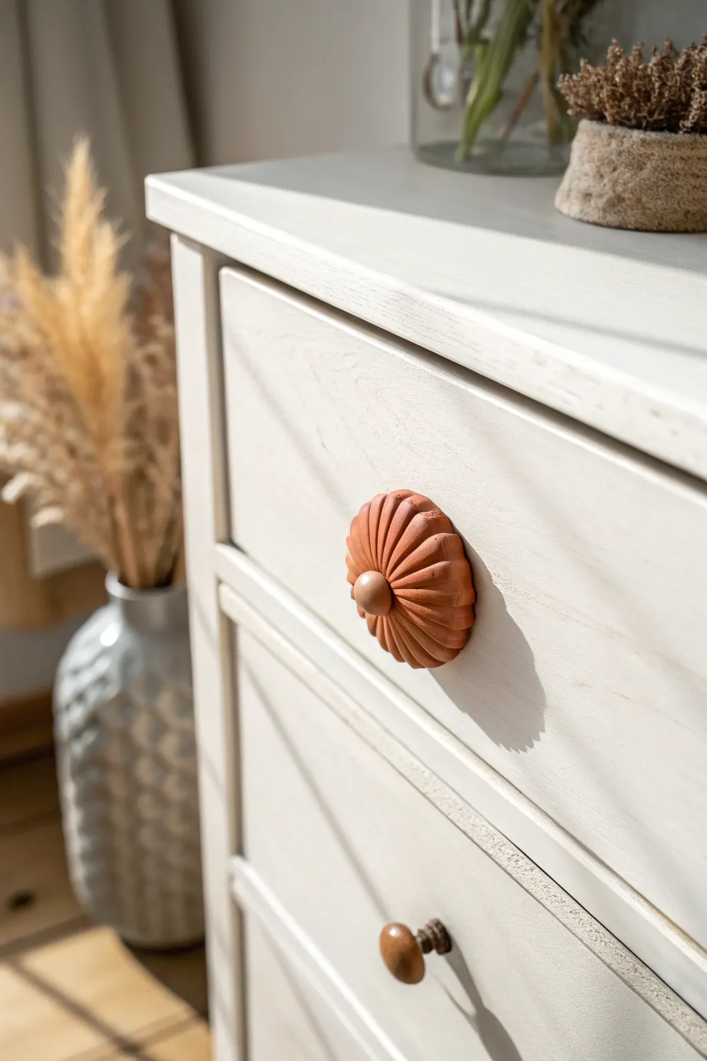 DIY clay drawer knob upgrade: simple handmade scalloped pull that transforms a minimalist dresser