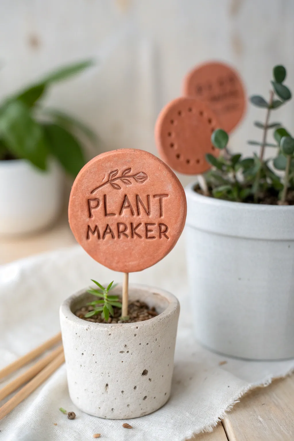 Simple clay plant markers that add charm and clarity to every pot, in soft boho colors.