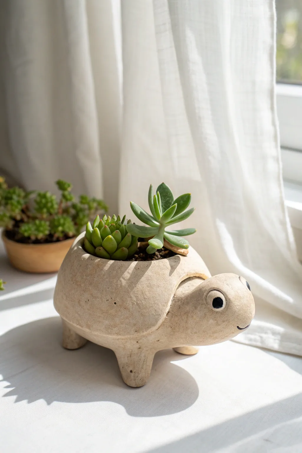 A sweet turtle planter in soft stoneware, bringing simple handmade charm to any shelf