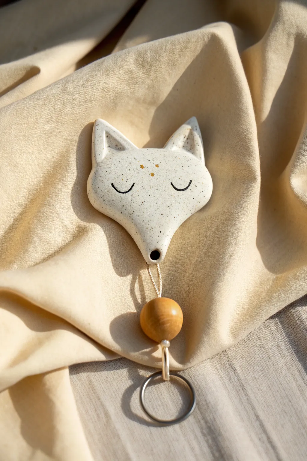 Minimal fox wall hook in speckled clay, a cozy Scandinavian accent for keys and charm