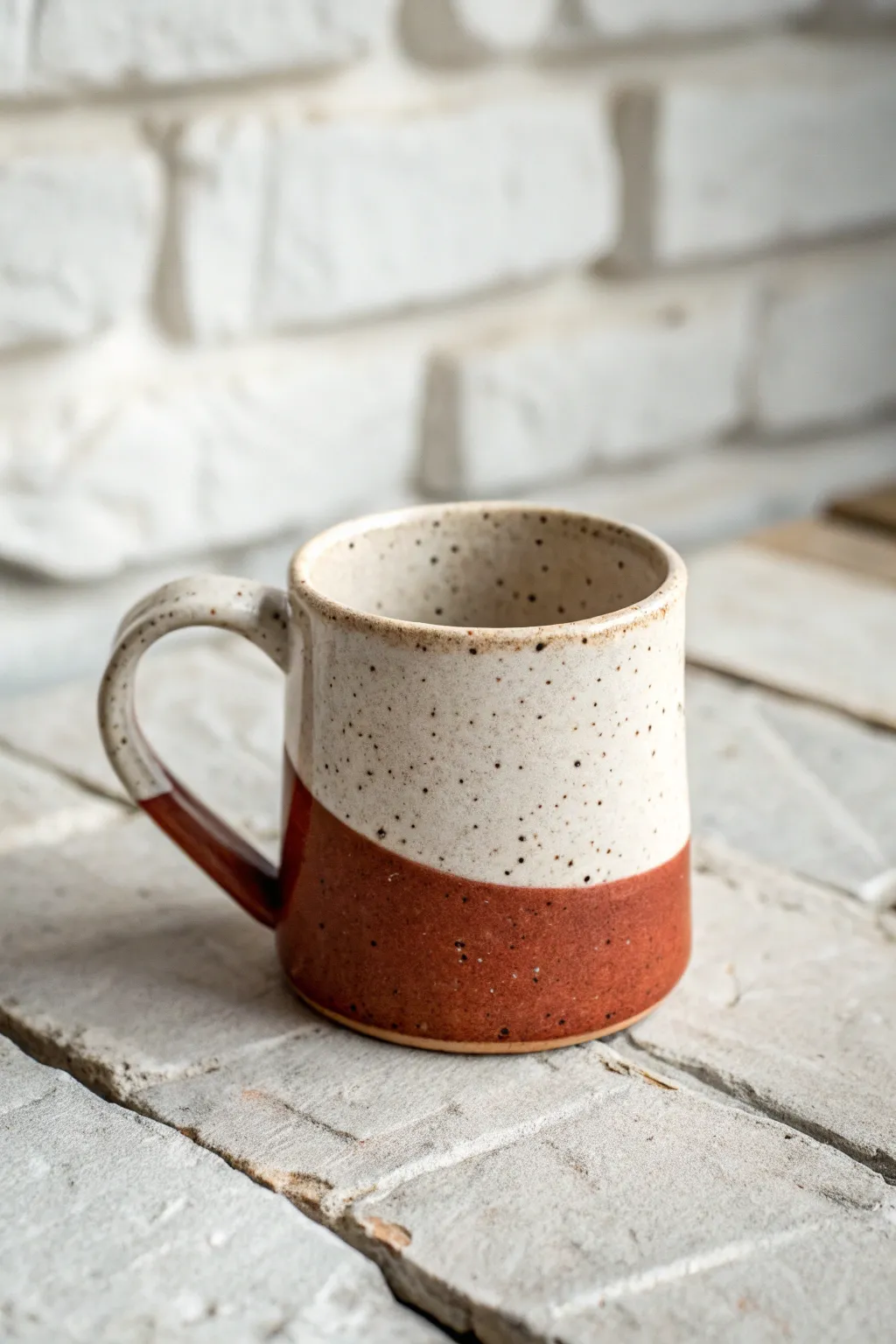 A half-dipped slab mug with tactile texture and a bold color block for minimalist boho style.