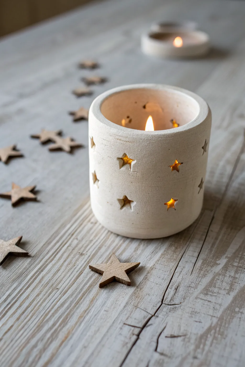 Starry cutout clay tea light holder idea for a cozy minimalist glow and handmade charm