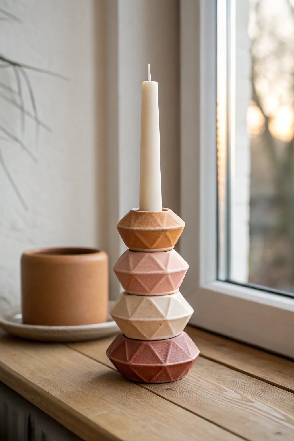 Stacked ombré clay candle holder with a calm minimalist look and a soft boho warmth