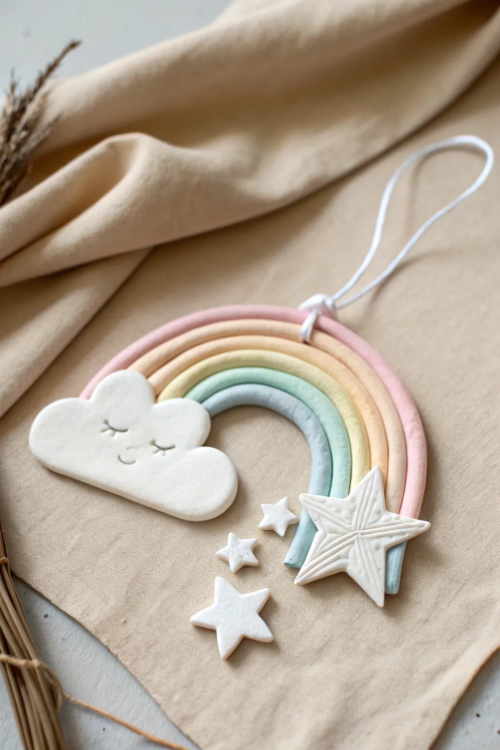 Soft pastel shooting star cloud clay decor, Scandi minimal style with a dreamy boho twist