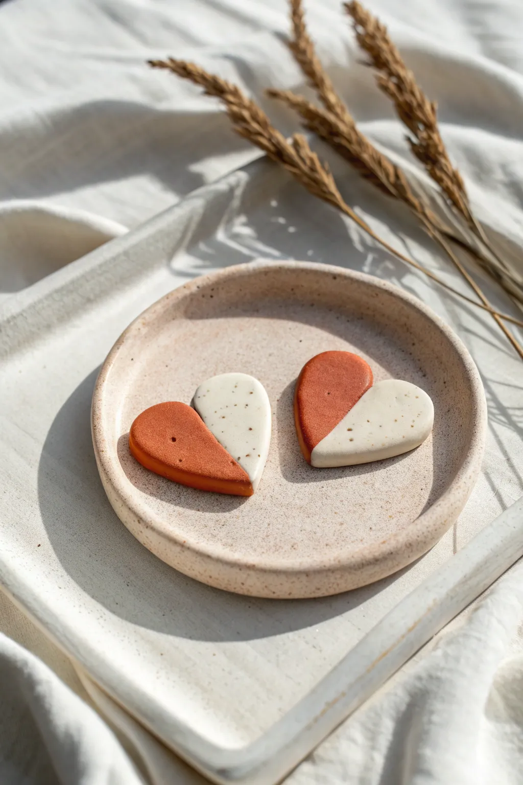 Two tiny clay magnets that click together like a couple, minimalist and sweet for your fridge.