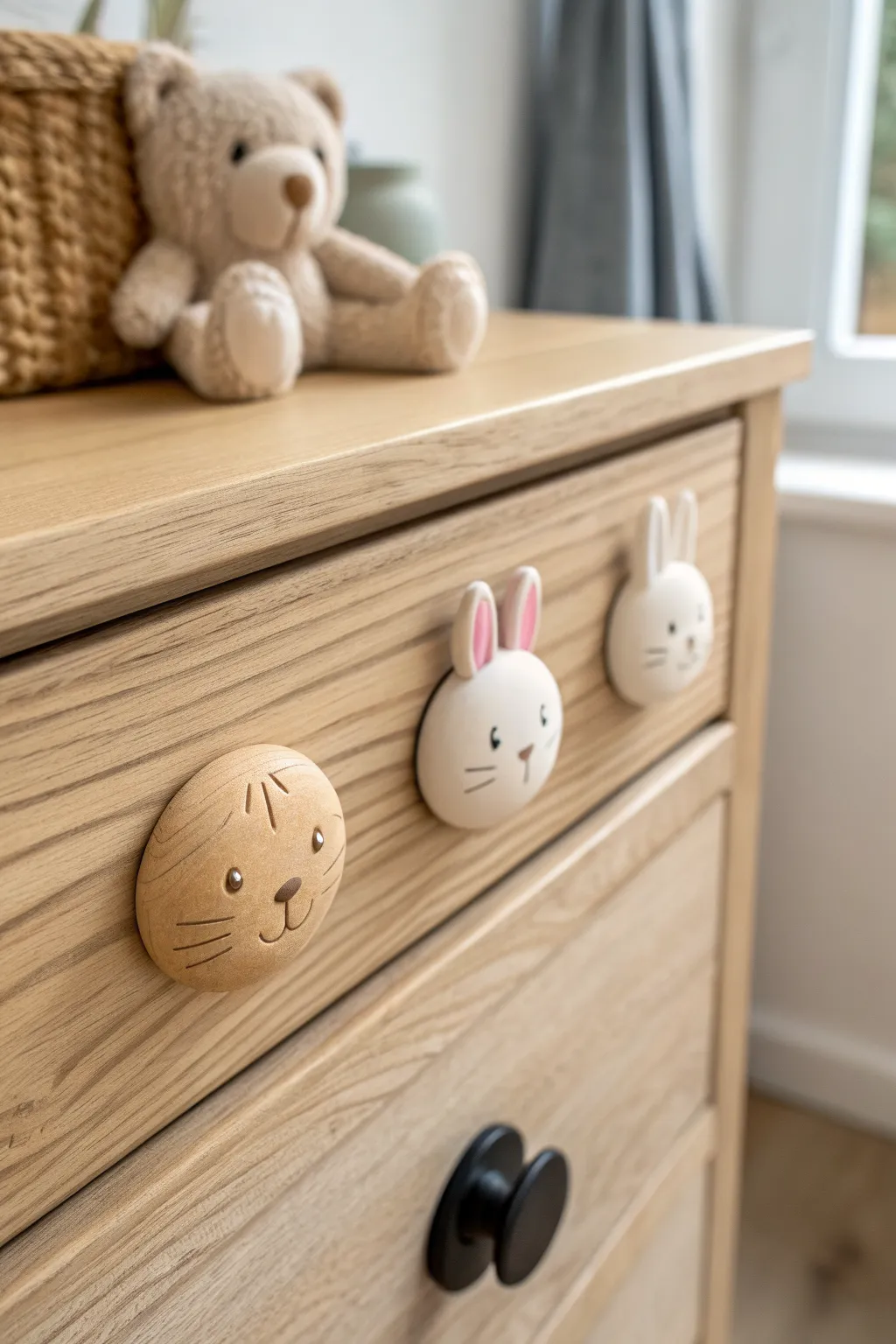 Sweet pastel mini animal drawer knobs in air dry clay, perfect for a cute minimalist refresh