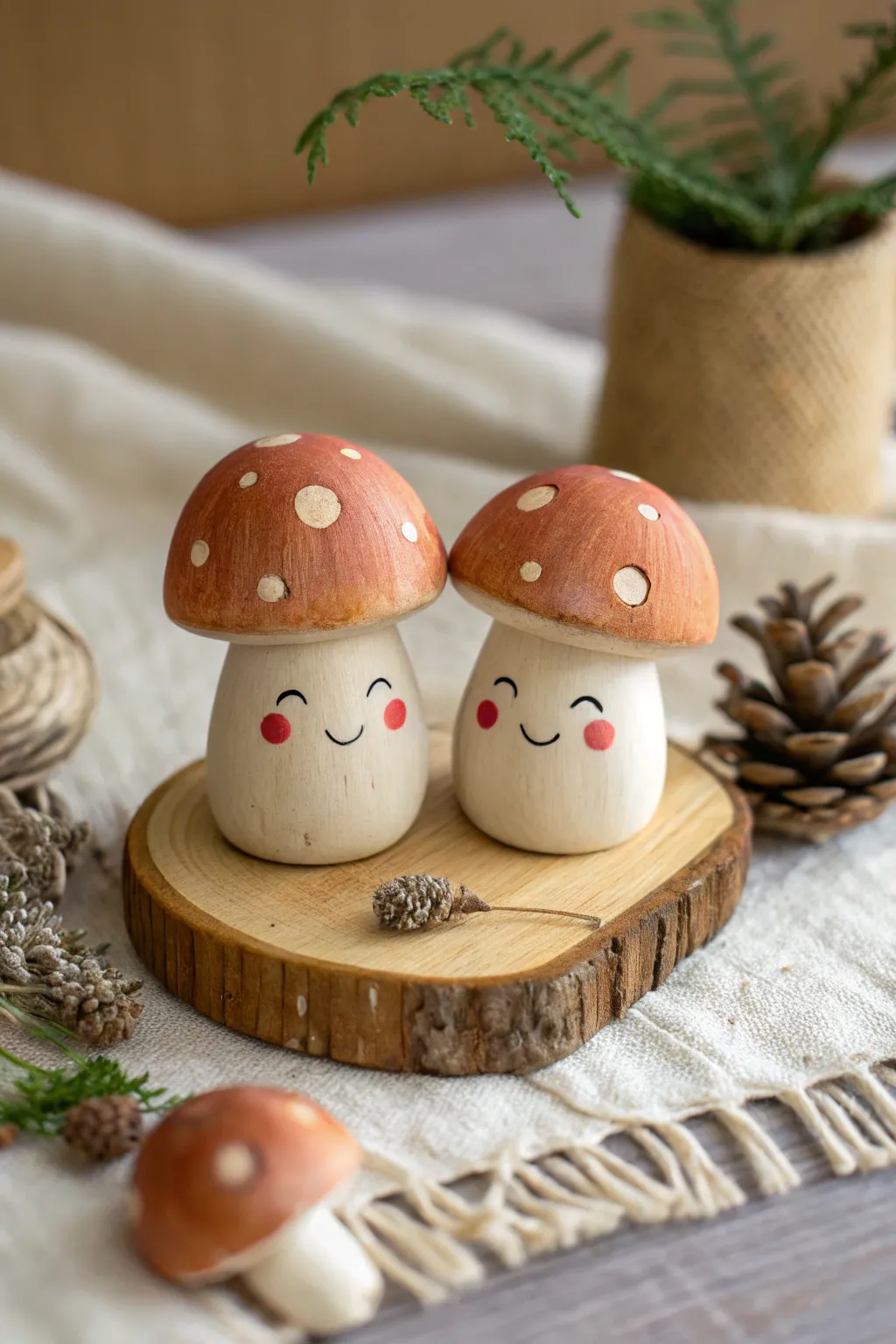 Adorable mushroom couple figurines for a cozy clay date, simple, sweet, and Pinterest-perfect