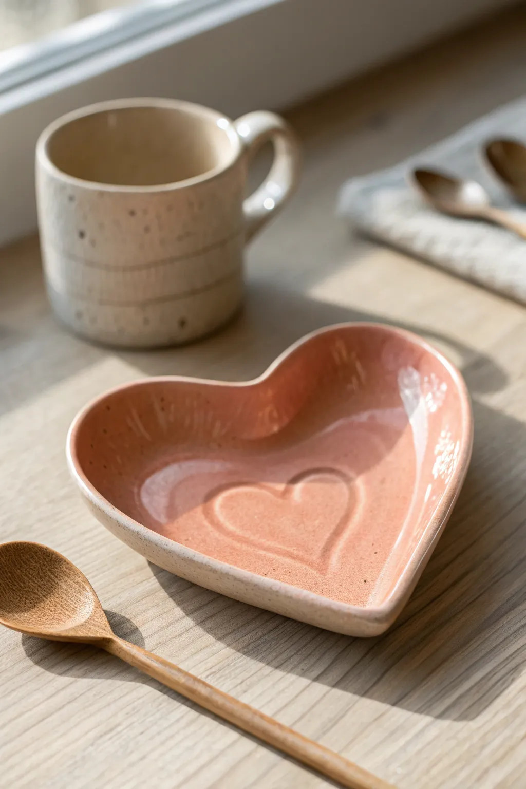 A sweet heart-shaped spoon rest in warm glaze, perfect for Mom’s everyday coffee and tea moments.
