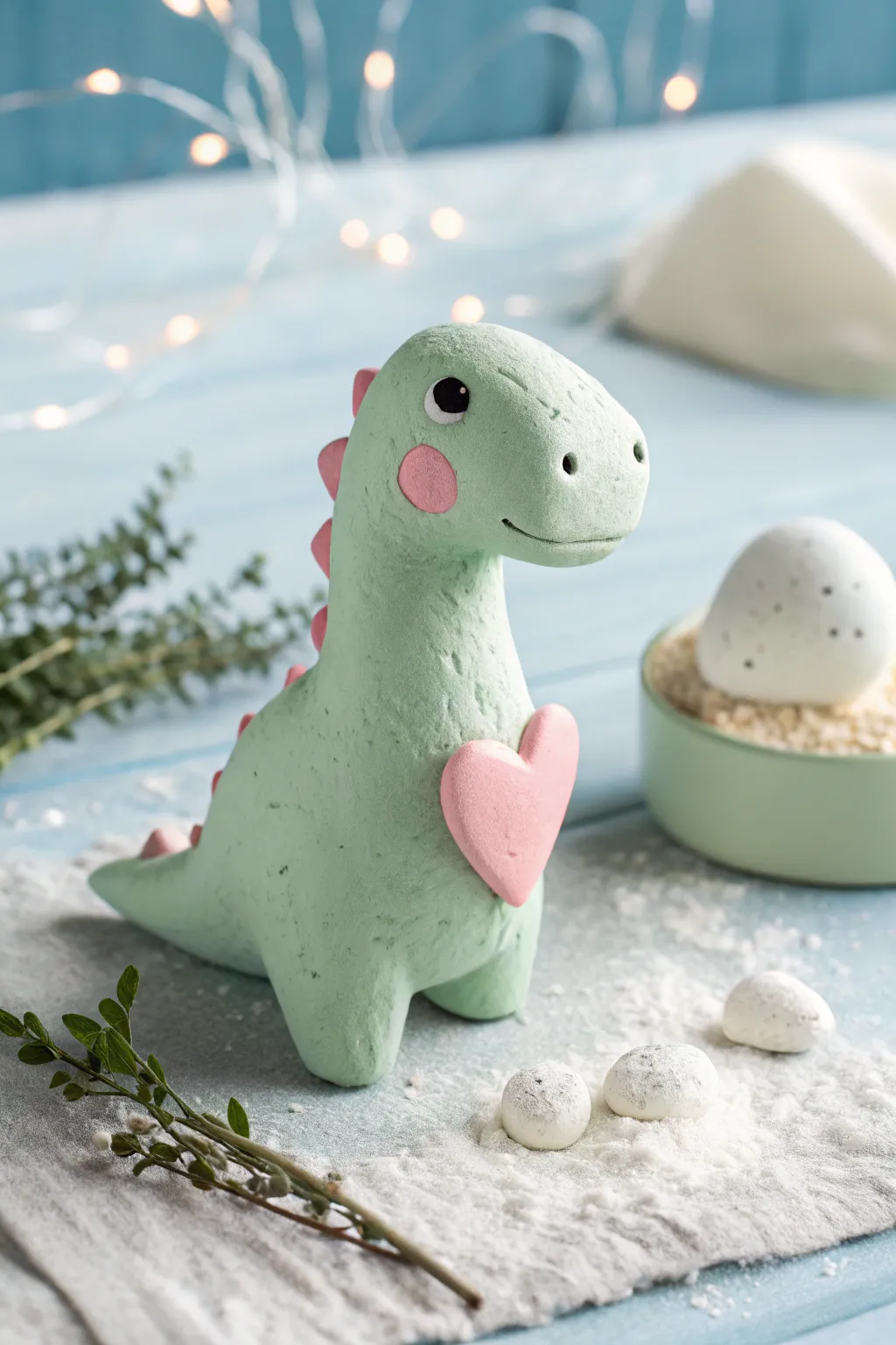 Heart-belly kawaii dino duo in soft blues and pastels, minimalist and handcrafted cute