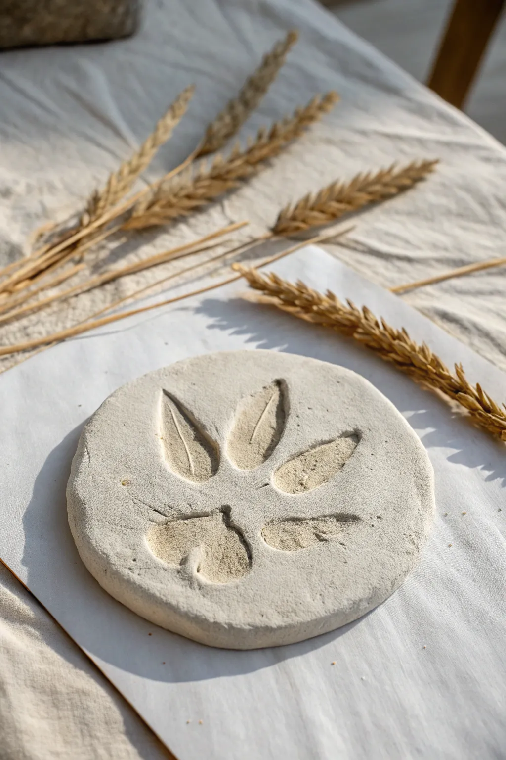 Mini dino fossil disk with painted texture, a simple kid-friendly clay project for tiny museum vibes.