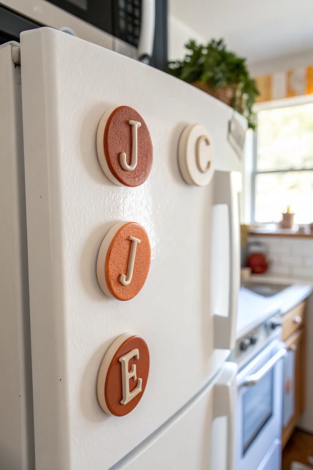Soft two tone clay monogram magnets with a cozy minimalist Nordic feel, perfect for easy DIY decor