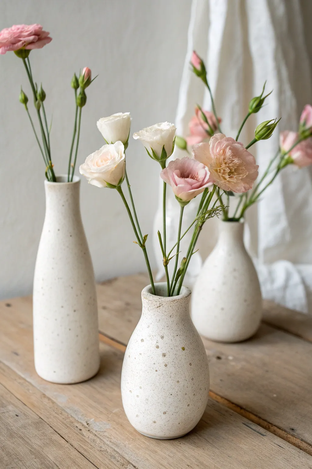 Tiny bud vase set with single stems, a simple clay craft that looks beautiful on any shelf