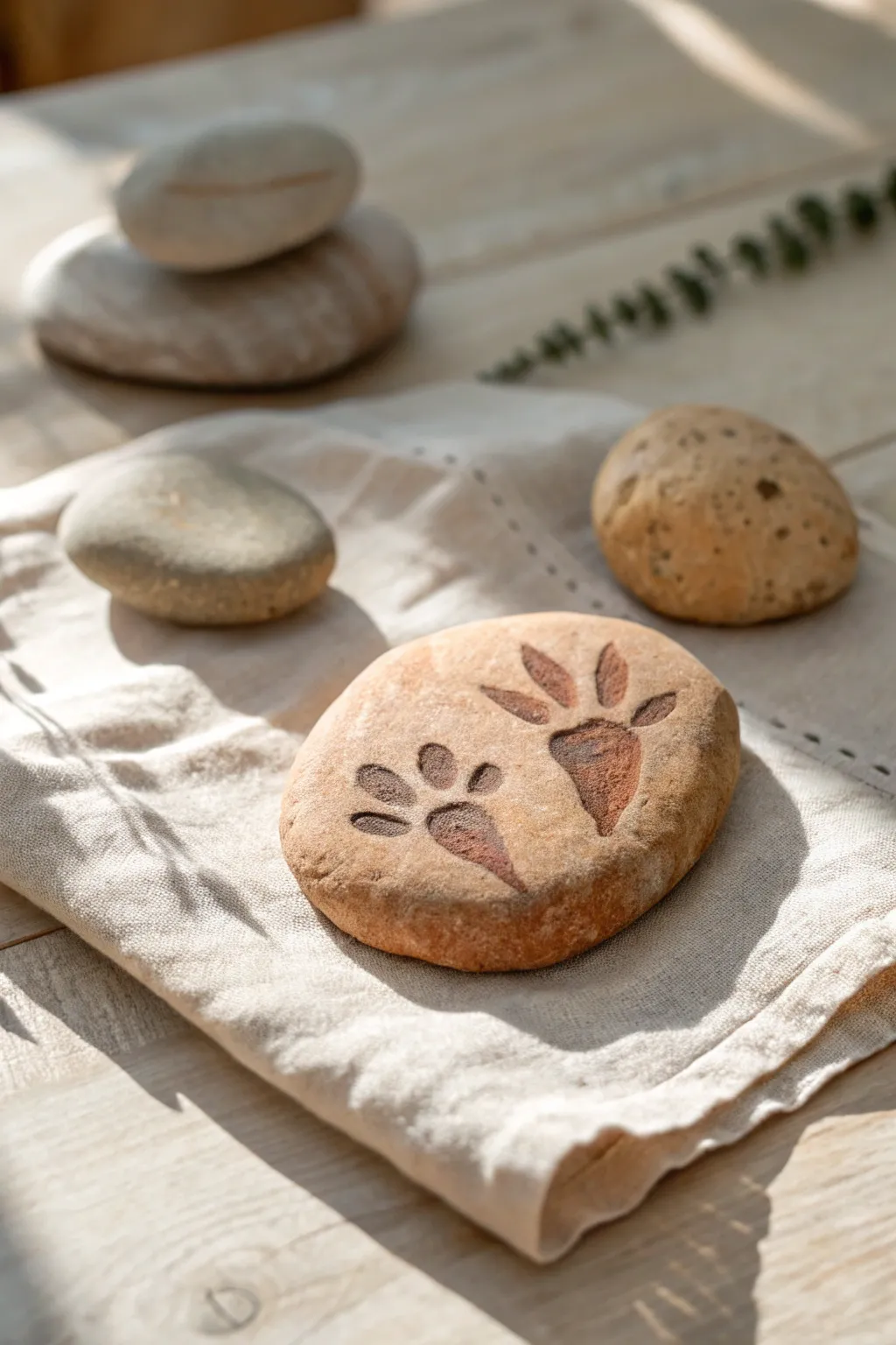 Make prehistoric play: simple clay fossil stones with a bold dinosaur footprint impression