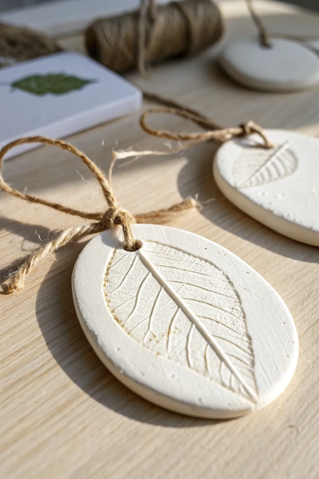 Easy leaf print clay nature tag idea for kids, simple, pretty, and perfect for gifts