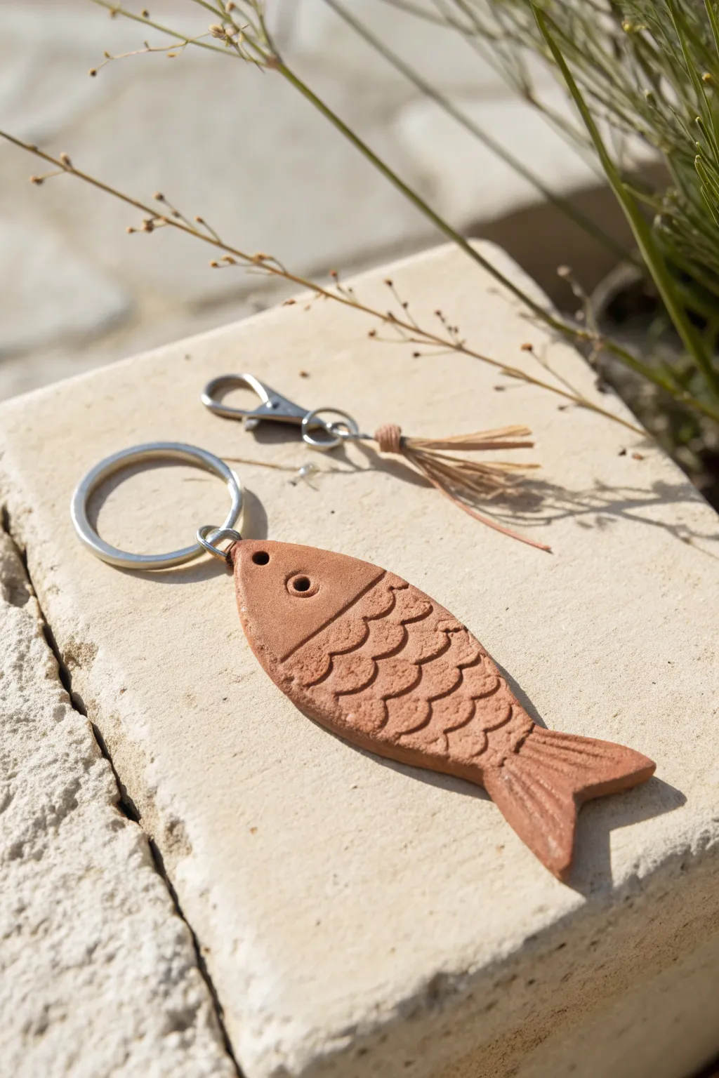 Simple fish-shaped clay keychain tag with fingerprint scales, perfect as a Father’s Day keepsake.