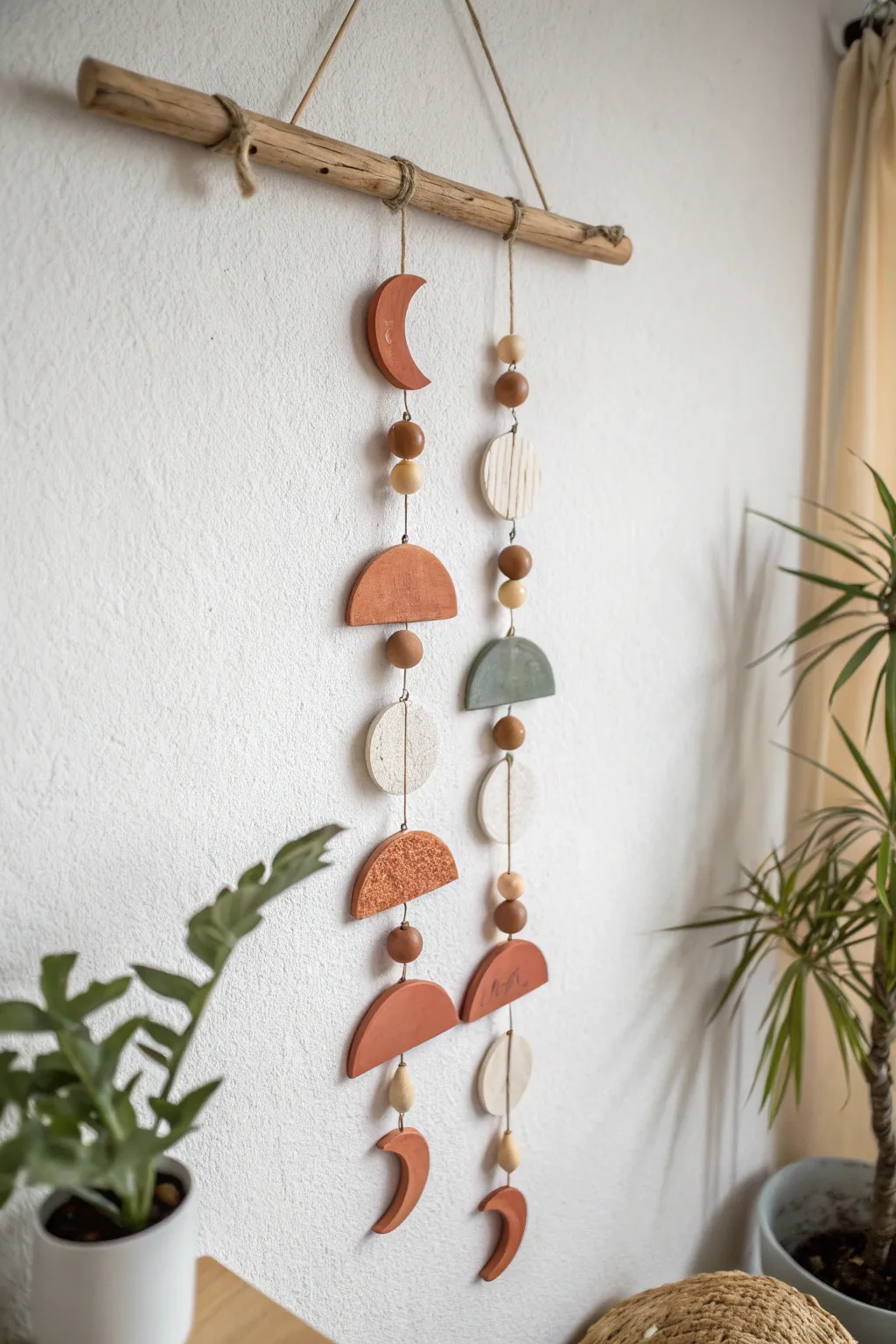Earthy air dry clay moon phase wall hanging, a simple modern boho accent for any wall.