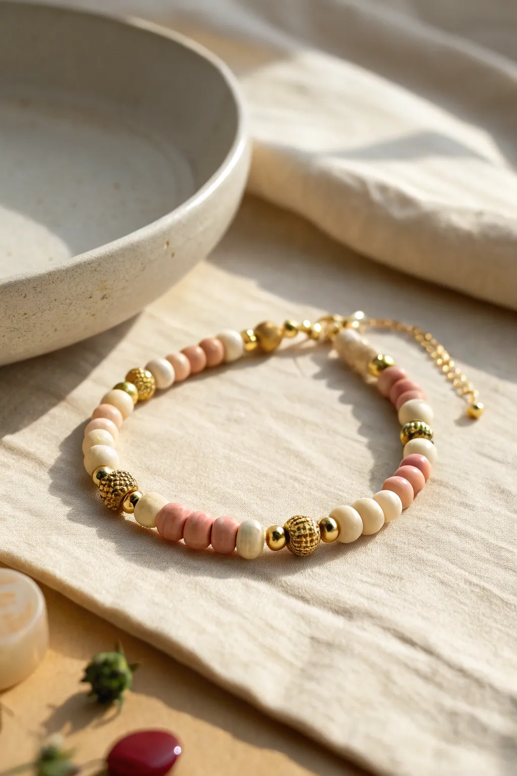Playful heishi mix with shiny gold ball accents for an effortless minimalist boho stack