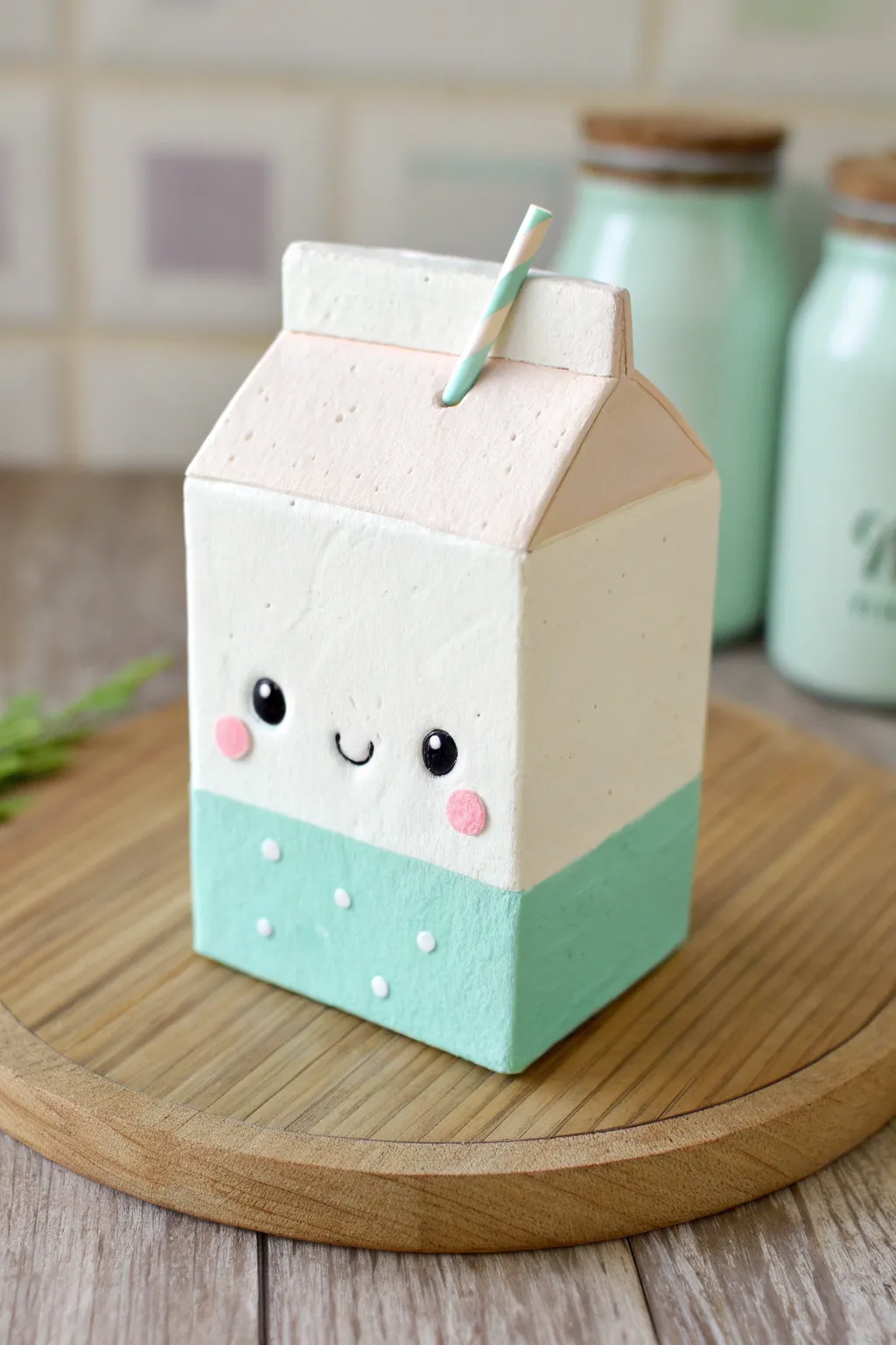 DIY mini milk carton clay cutie in pastel tones, perfect for kid friendly kawaii projects