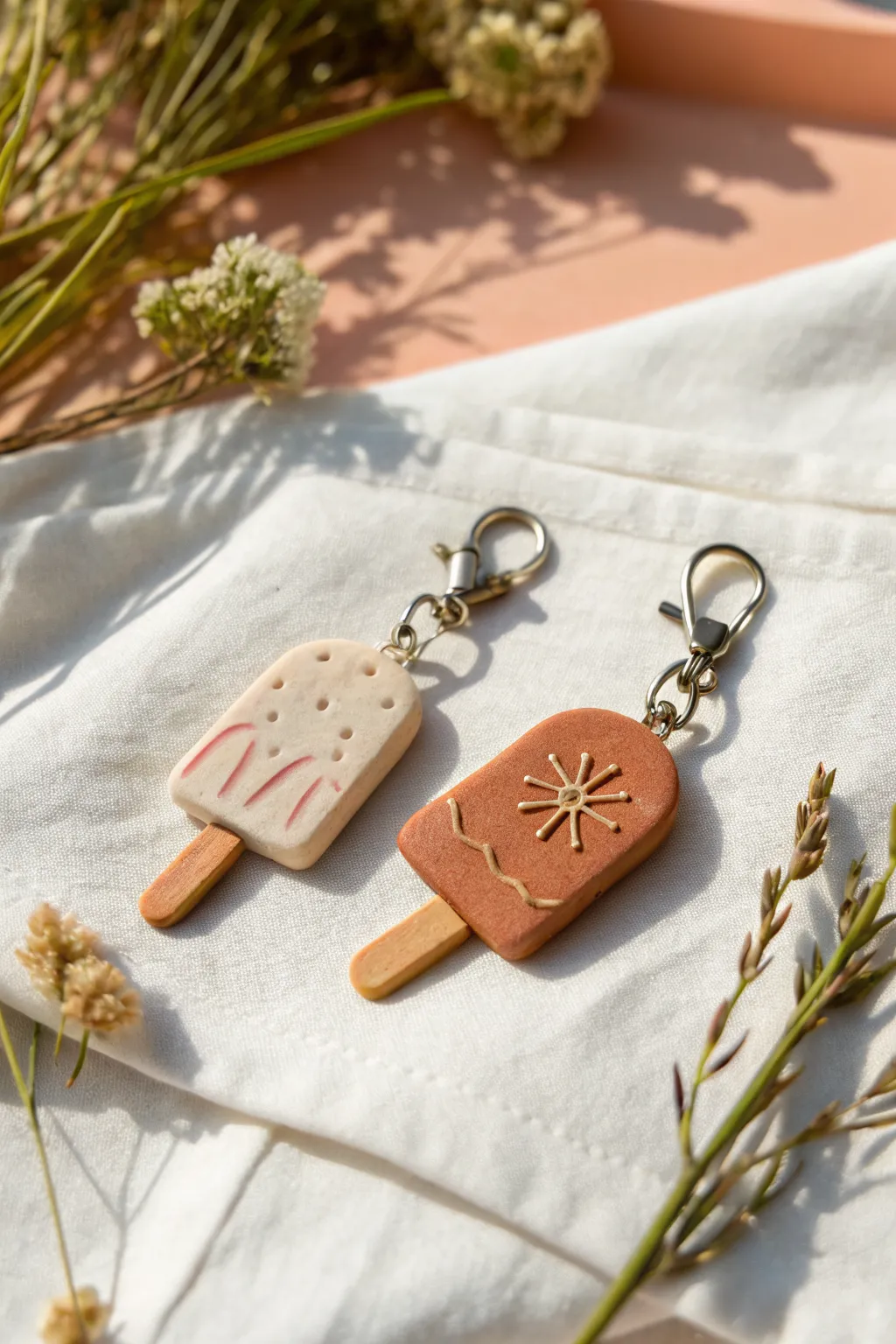 Mini snack date charms: a popsicle and cookie pair in simple clay, sweet and easy to make.