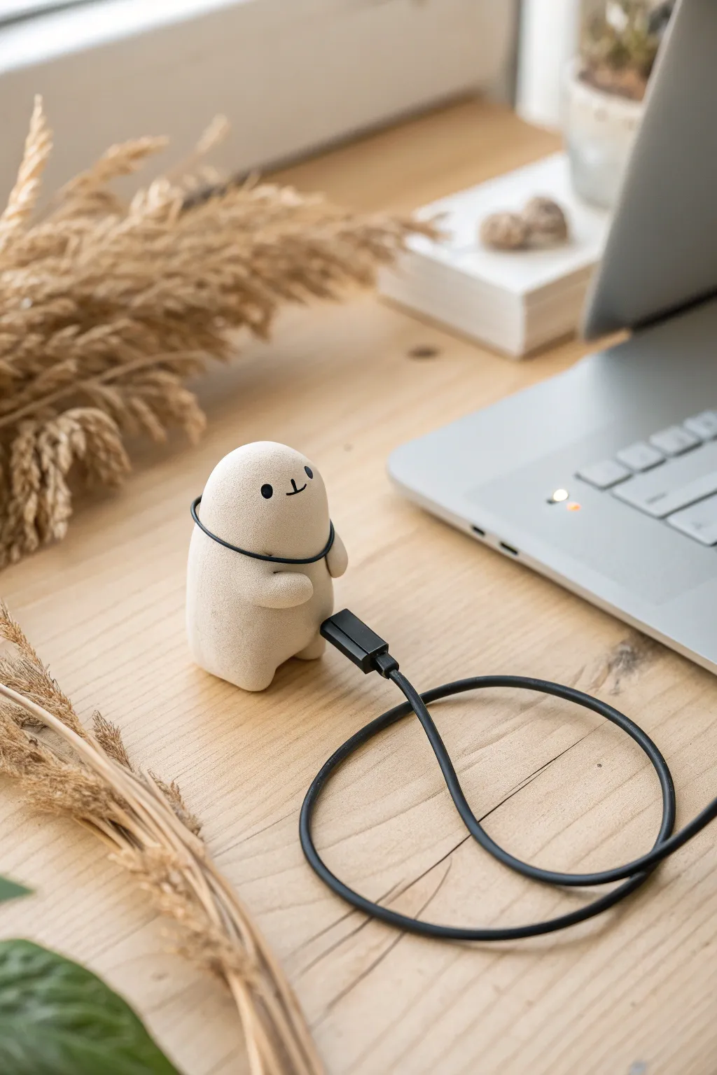 Tiny clay cable creature hugs your cord and keeps your desk calm, cute, and beautifully tidy
