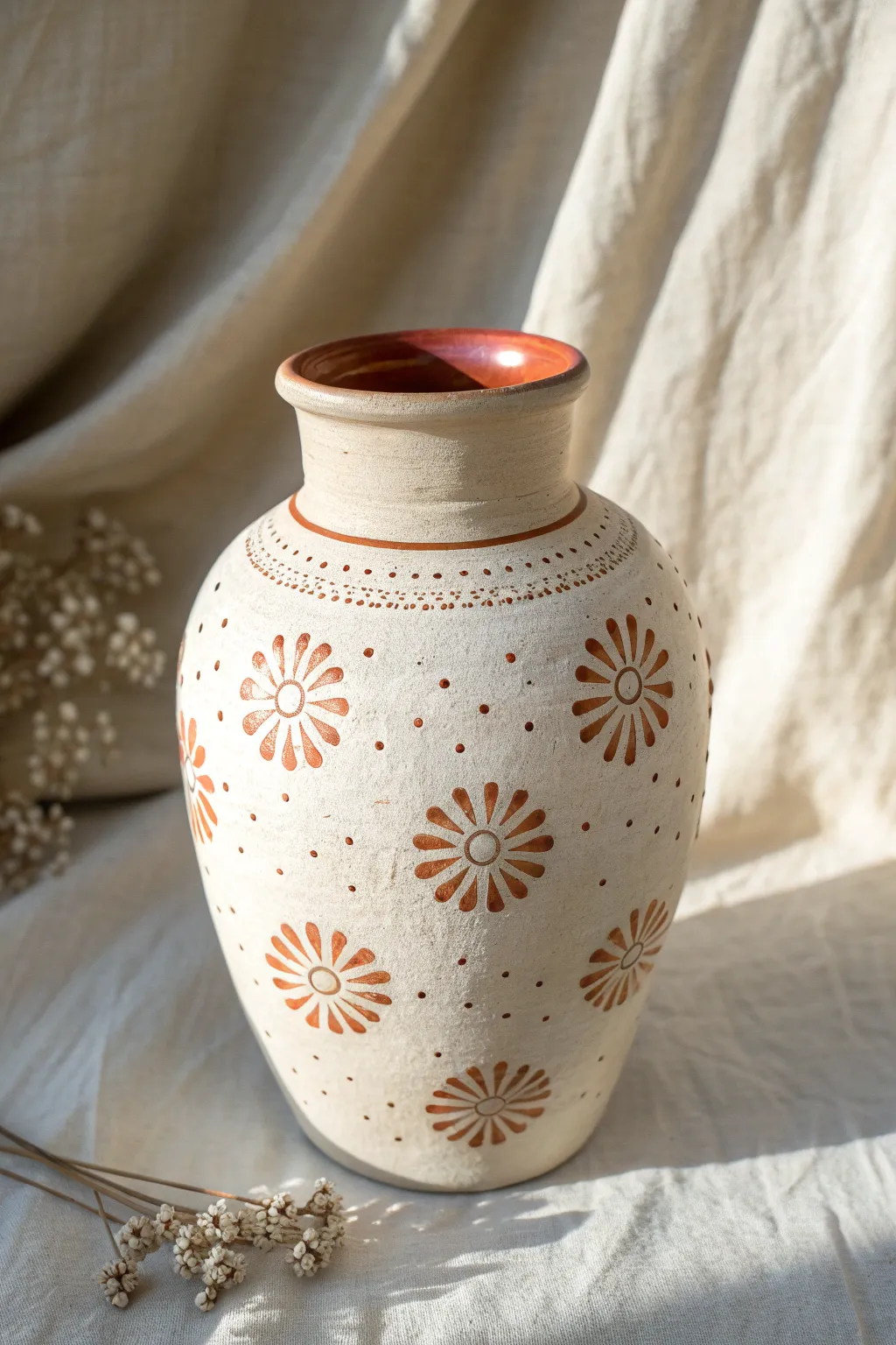 Matte mud vase with raised paint dots that add easy 3D texture and soft shadow detail