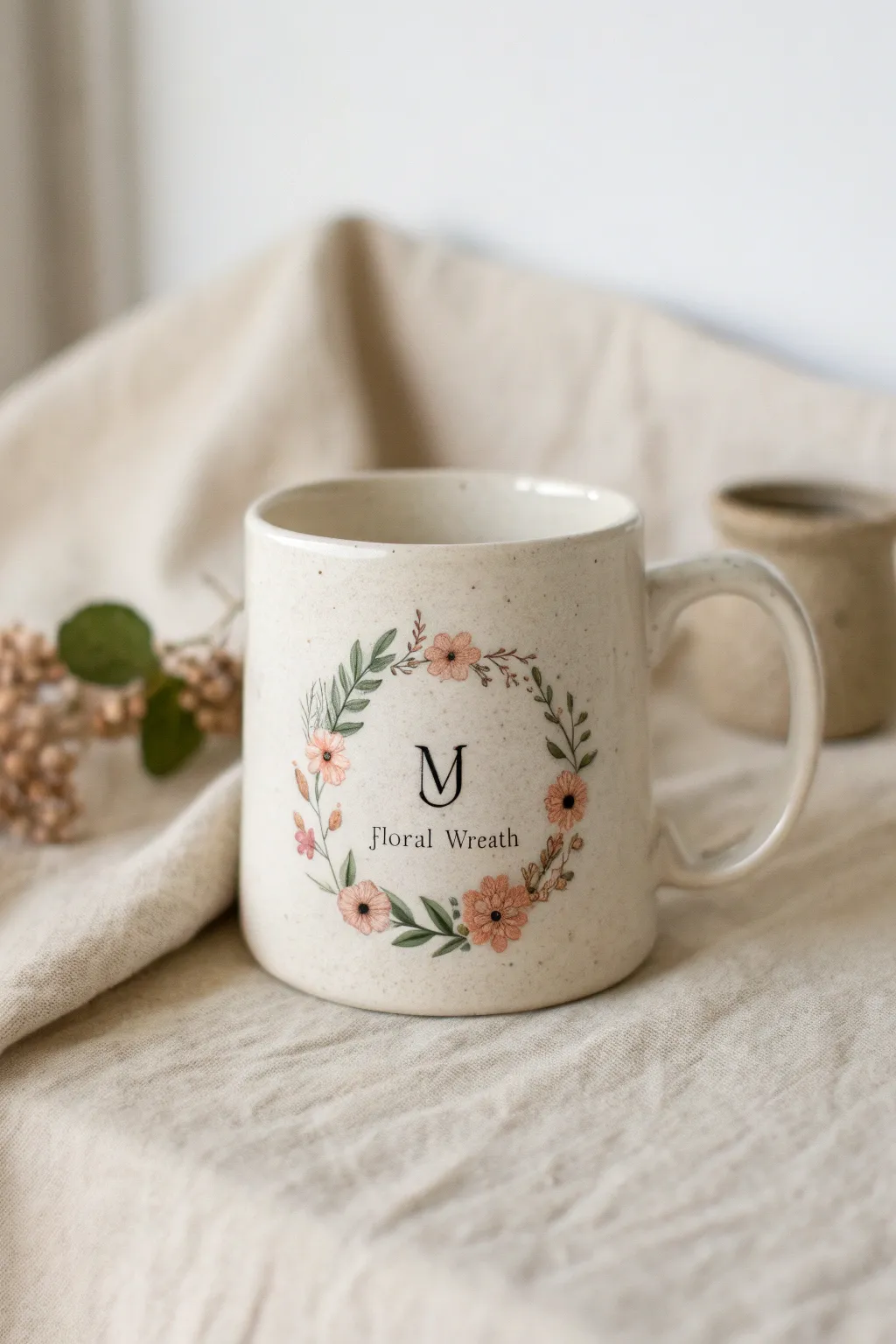 Paint a sweet floral wreath around a single initial for a minimalist boho mug gift.