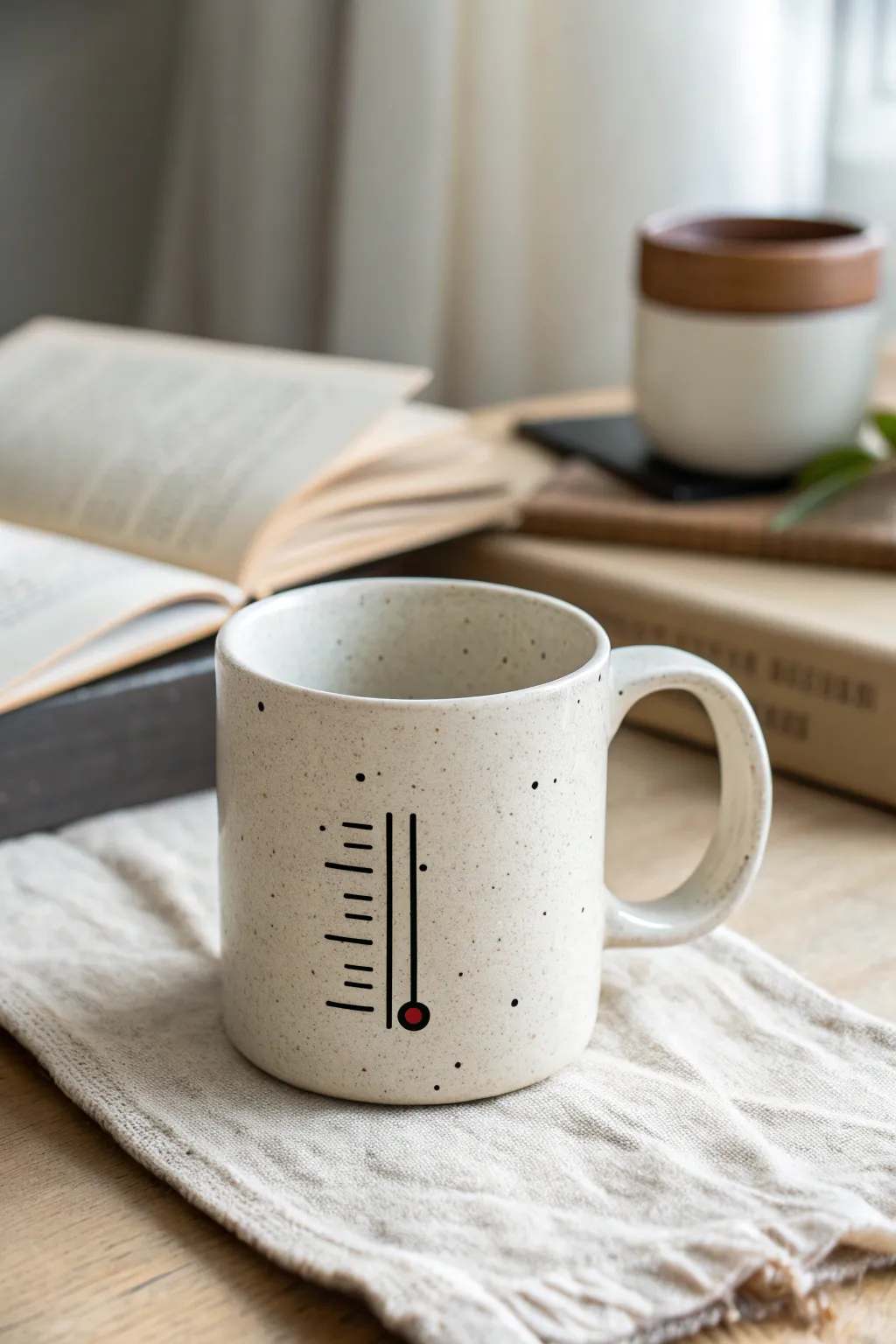 Minimal coffee meter mug paint idea: bold bars, clean lines, and a calm Scandinavian desk scene
