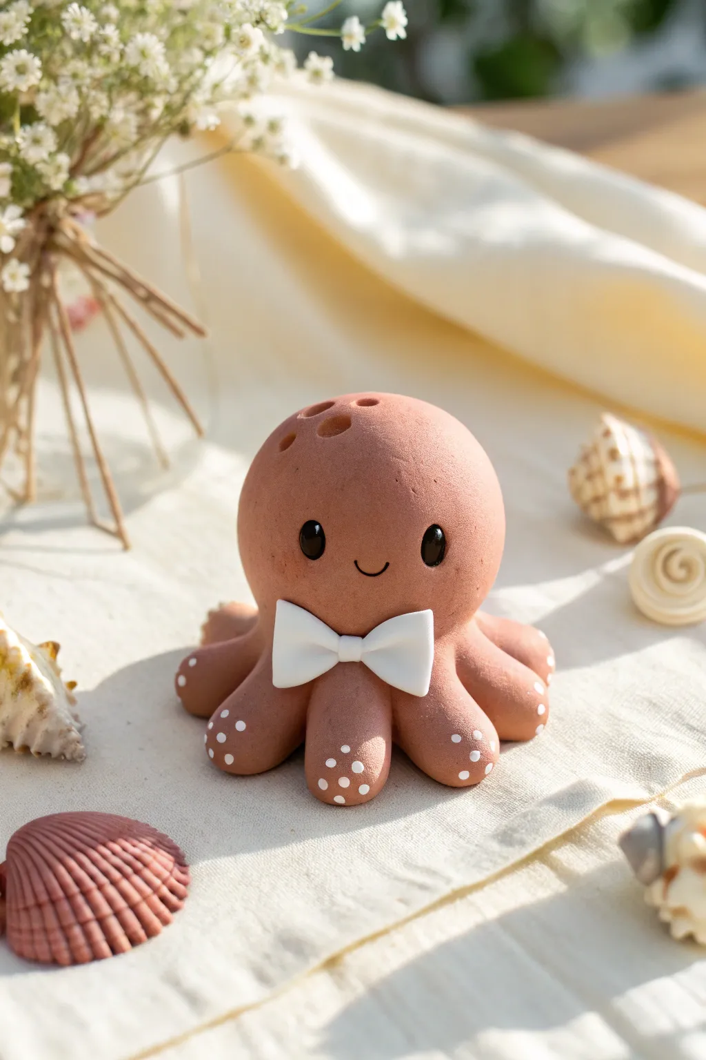 Make this gentleman octopus: a cute clay buddy with a tiny bowtie and minimalist charm.